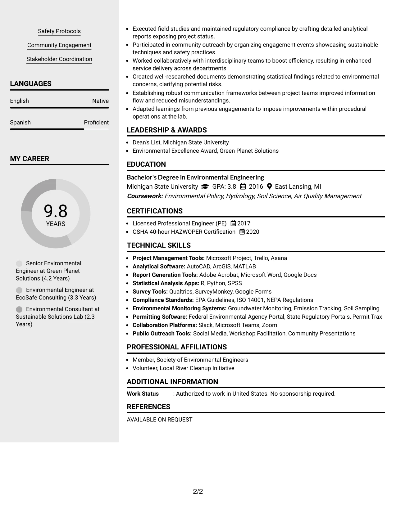 Resume Example Page 2