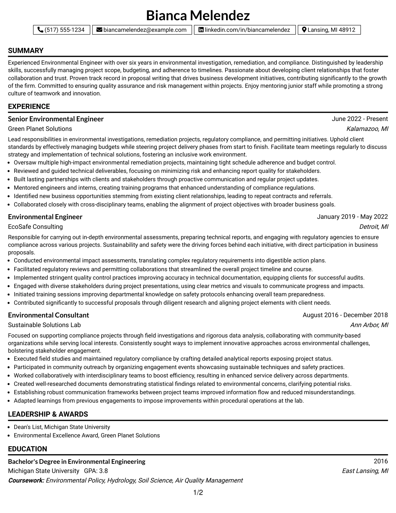 Resume Example Page 1