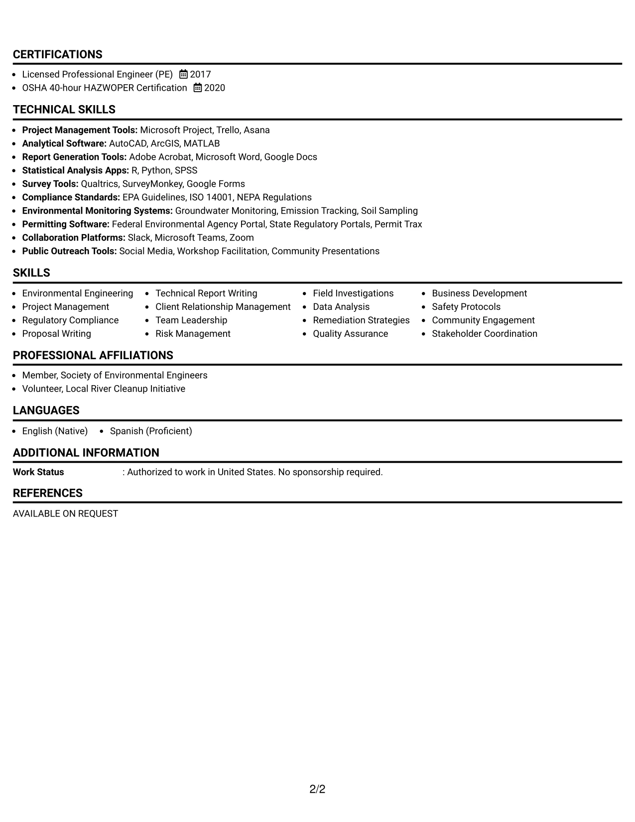 Resume Example Page 2