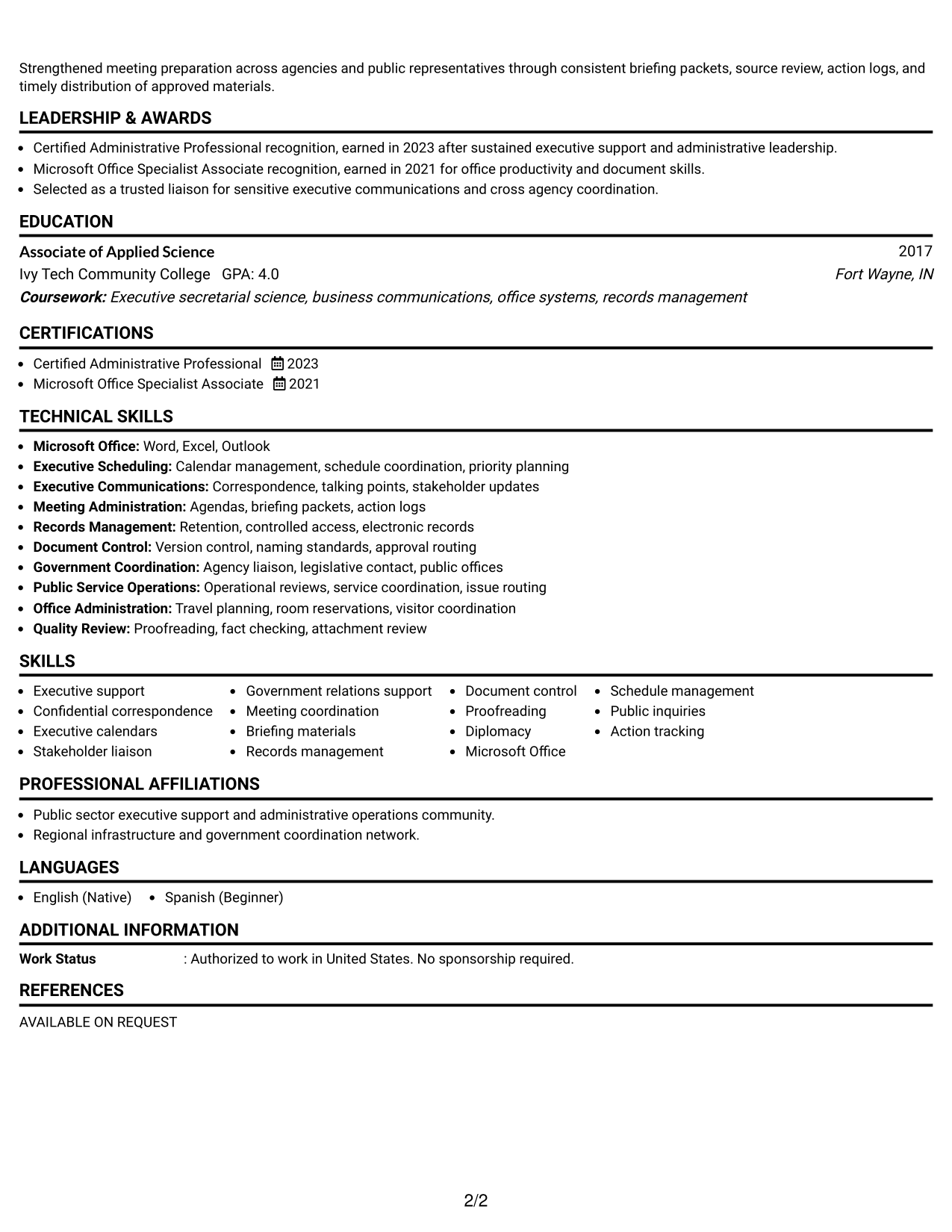 Resume Example Page 2