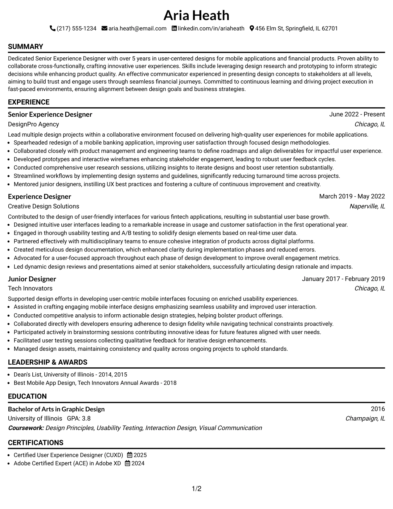 Resume Example Page 1