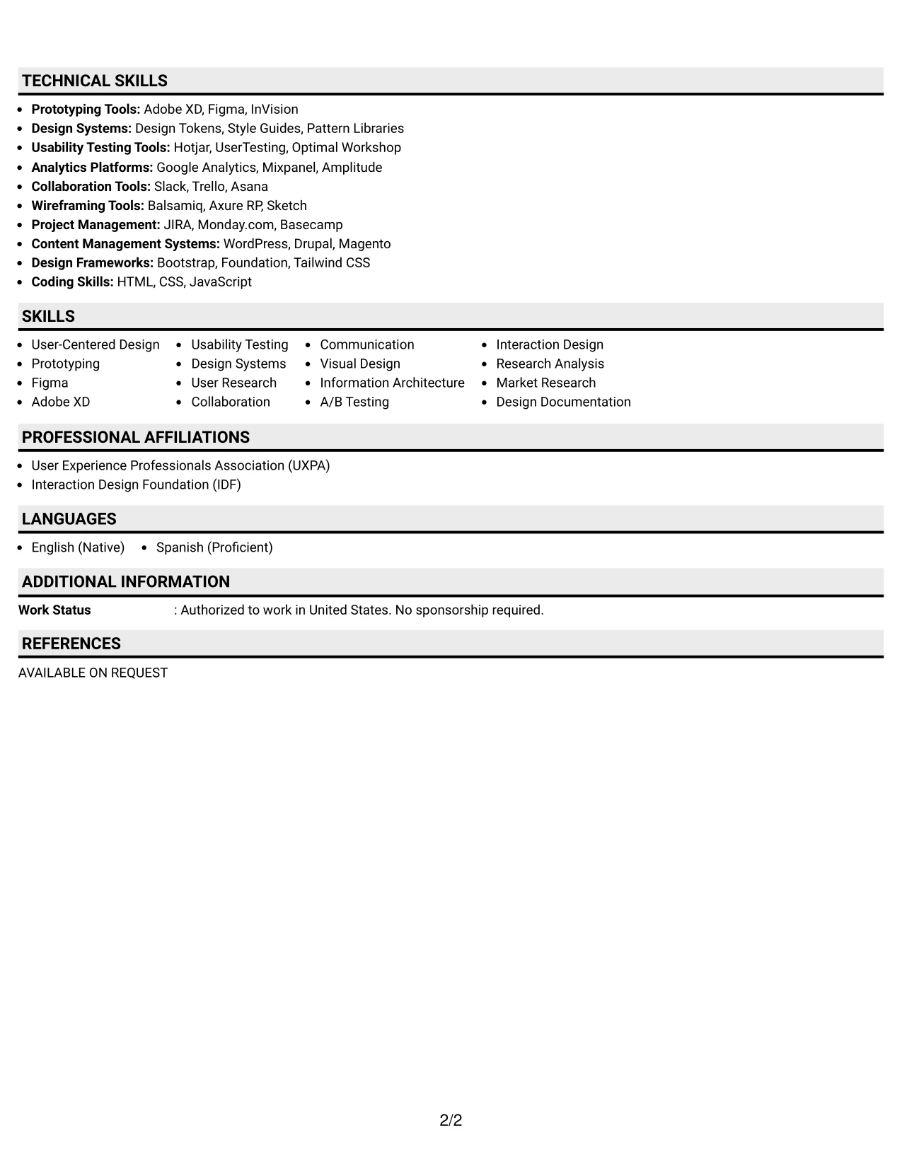 Resume Example Page 2