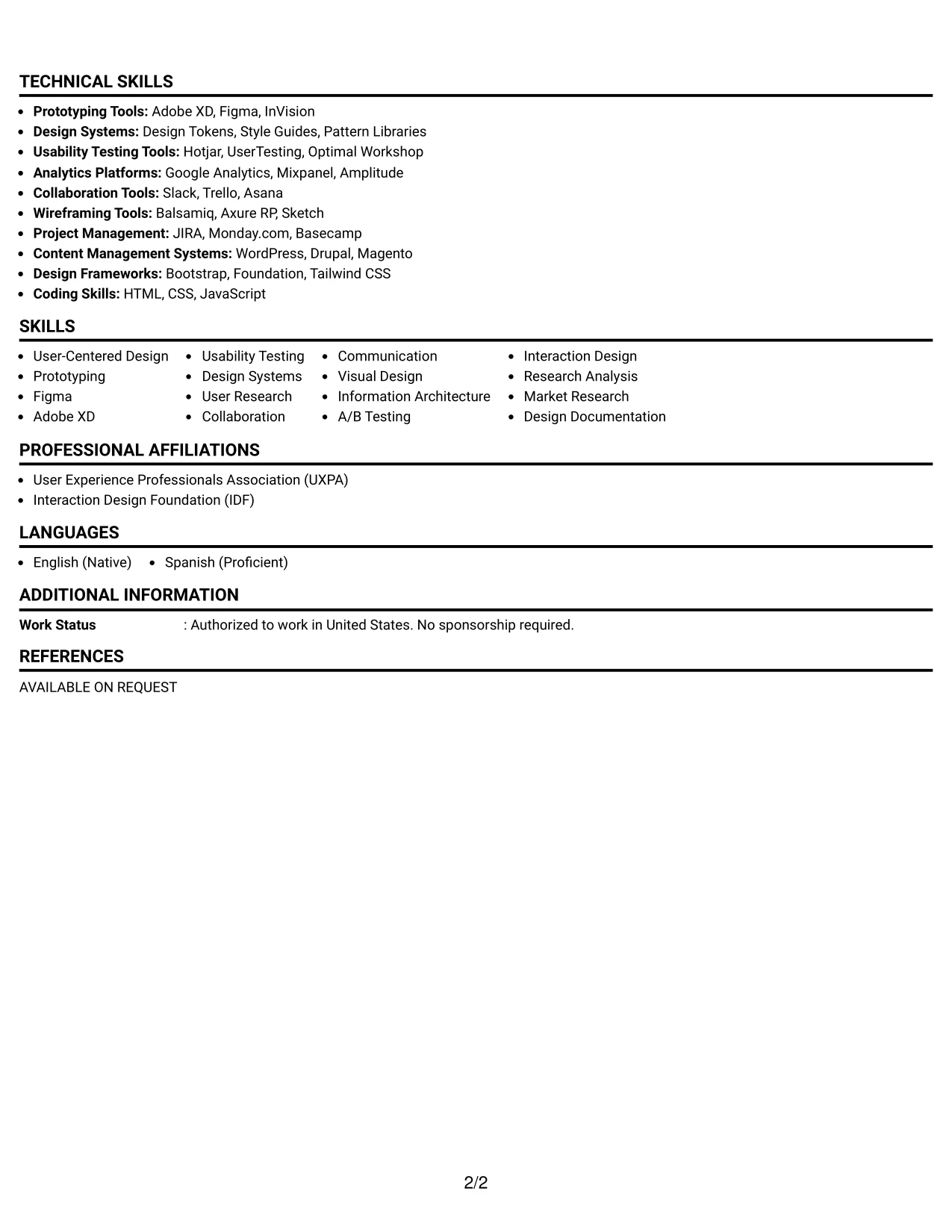 Resume Example Page 2