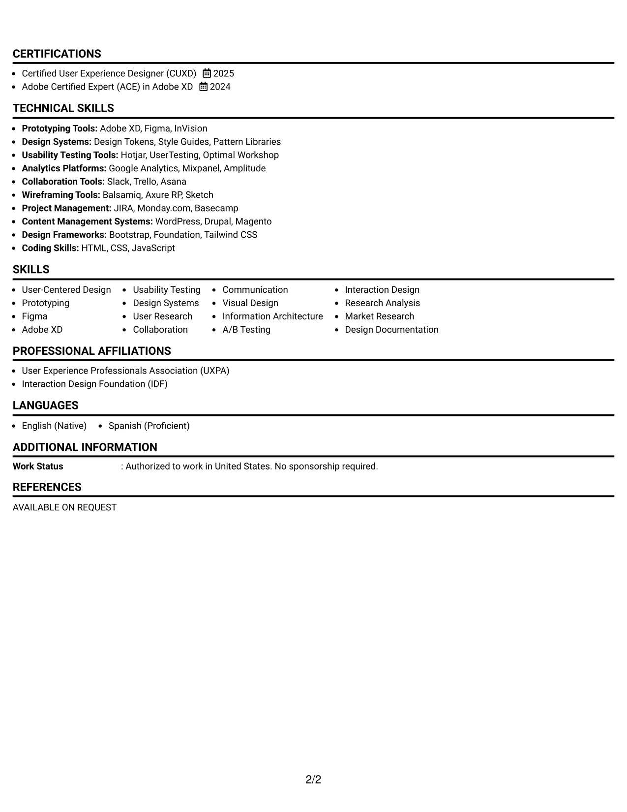 Resume Example Page 2