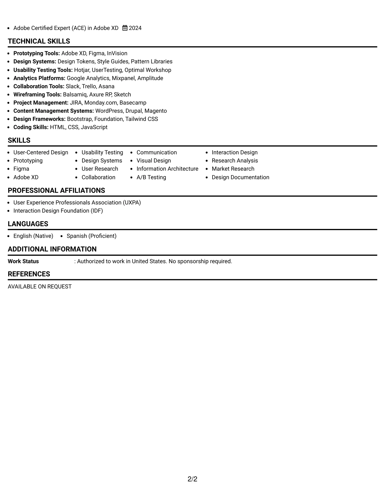 Resume Example Page 2