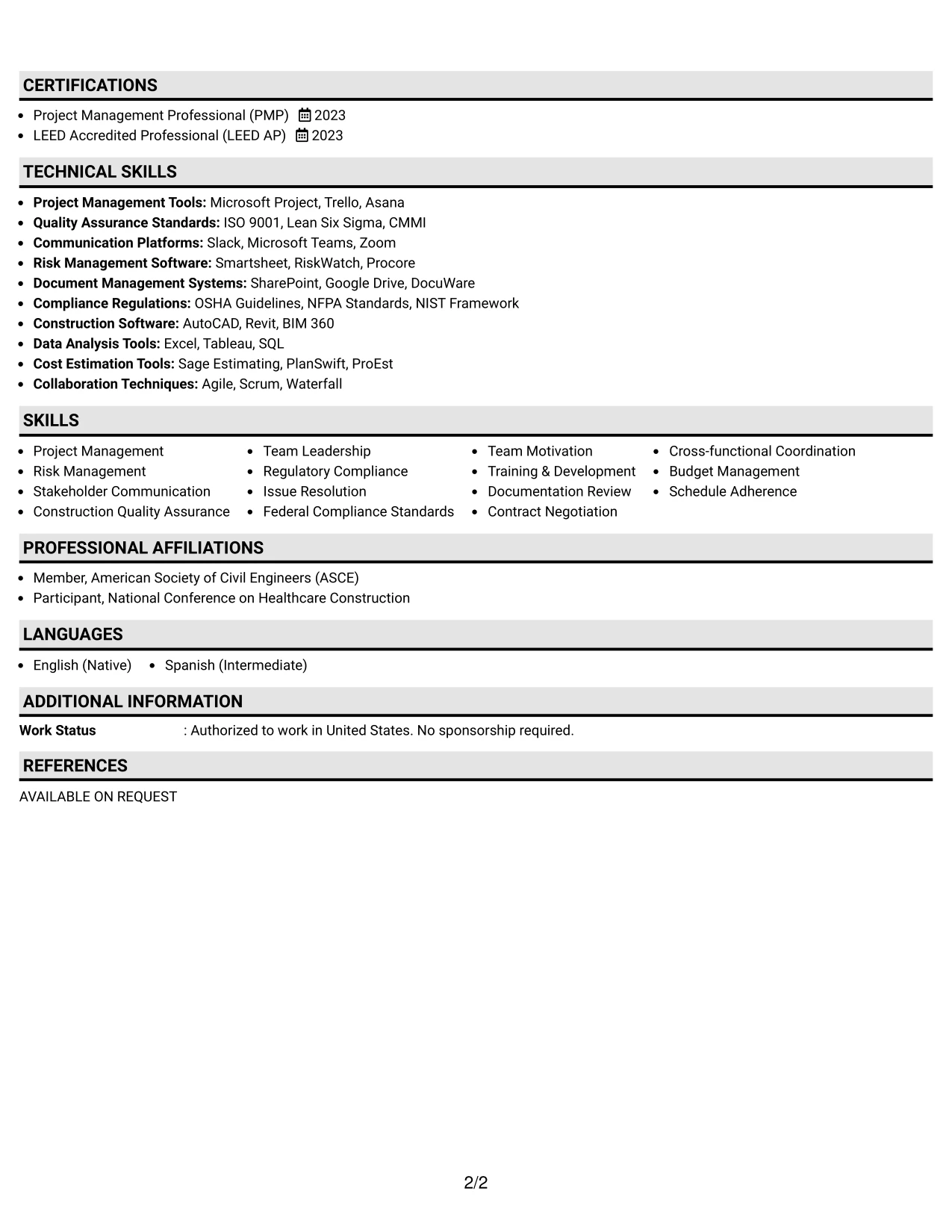 Resume Example Page 2