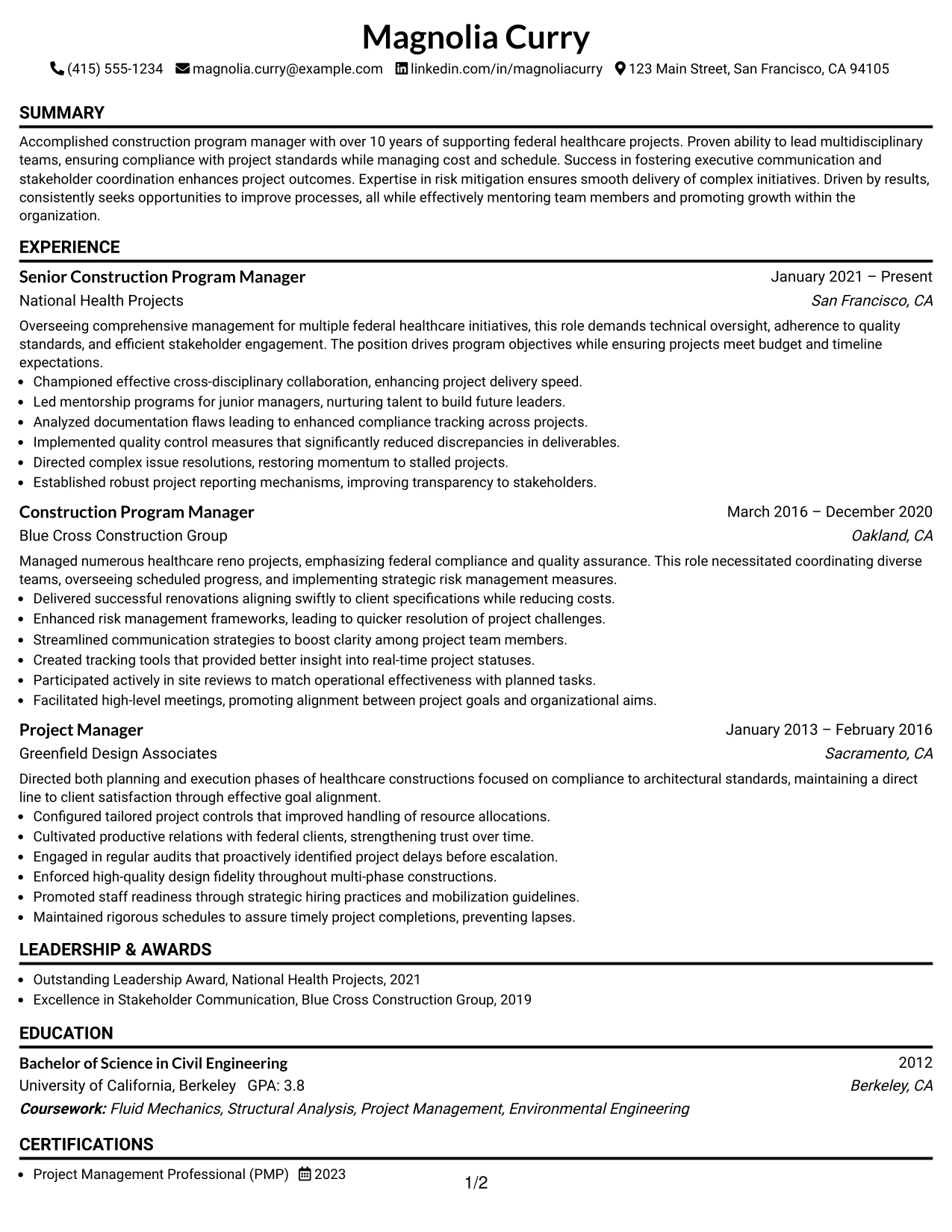 Resume Example Page 1