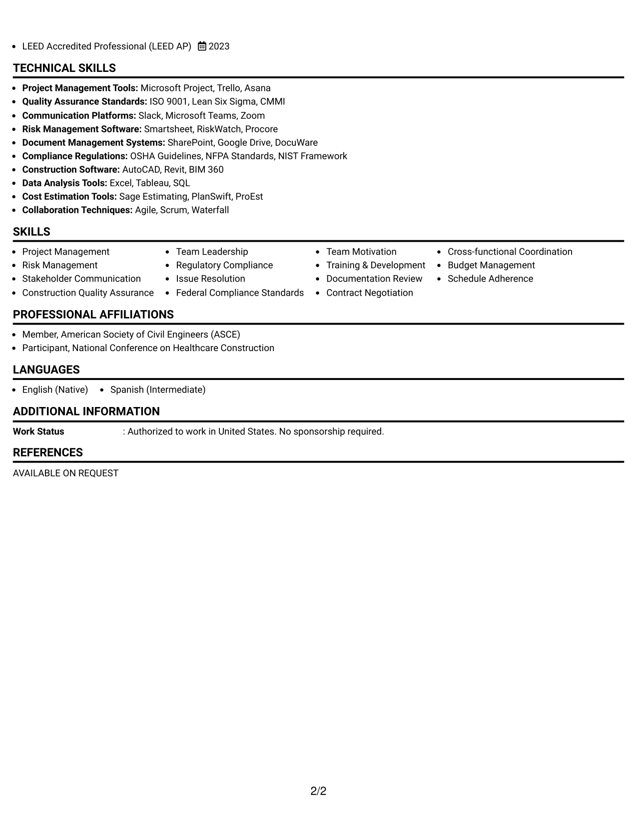 Resume Example Page 2