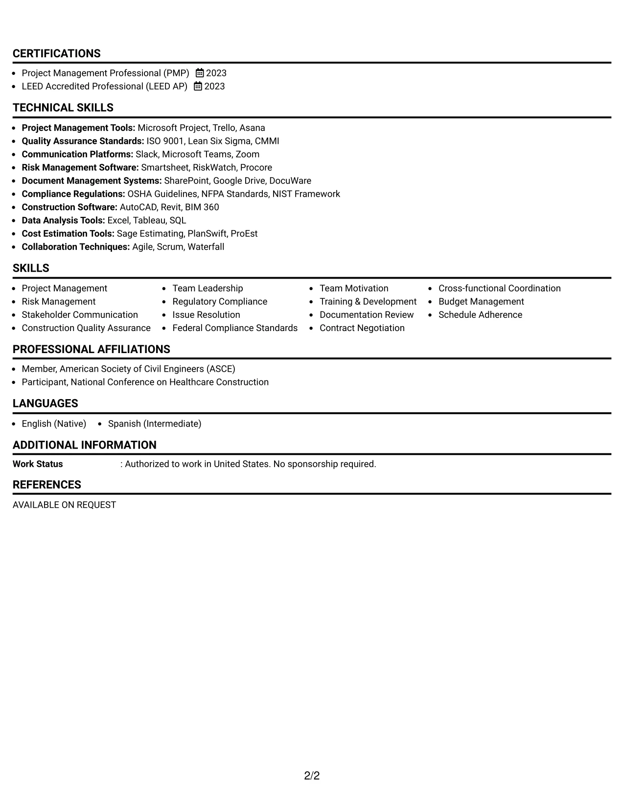 Resume Example Page 2
