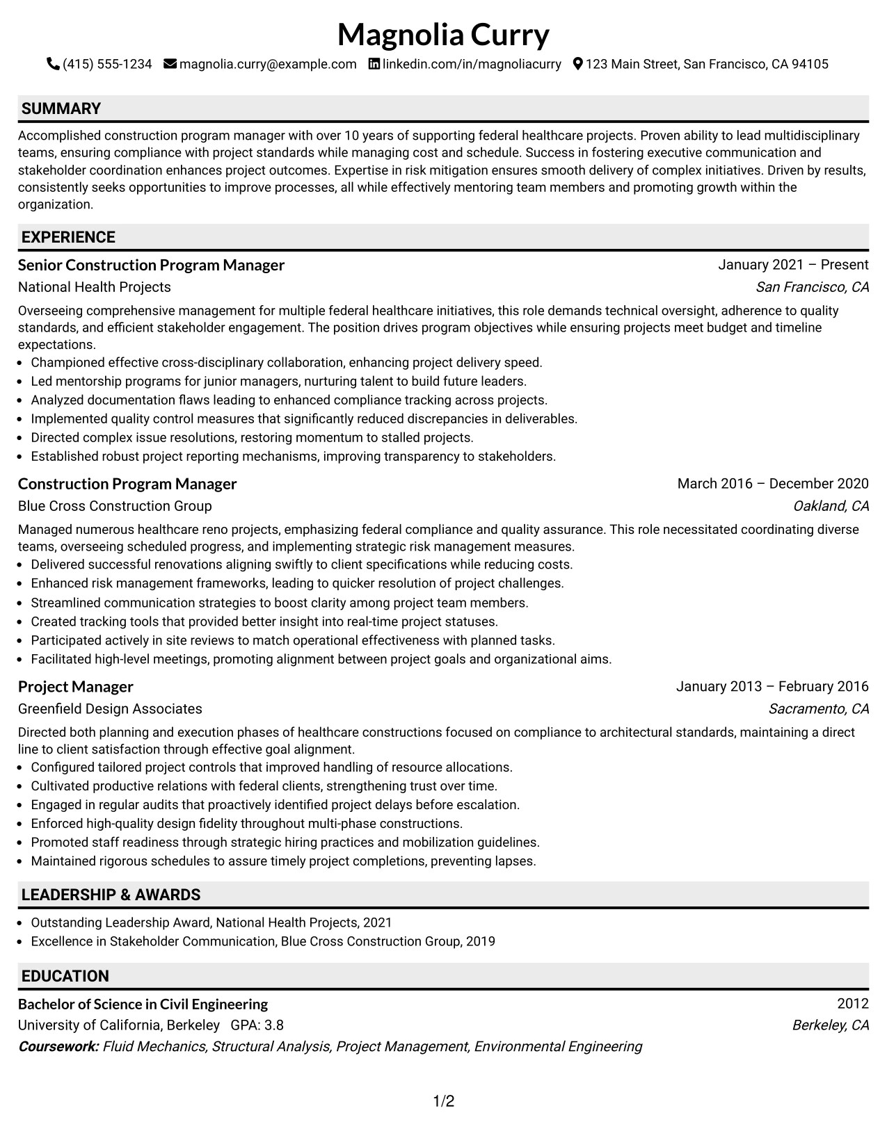 Resume Example Page 1
