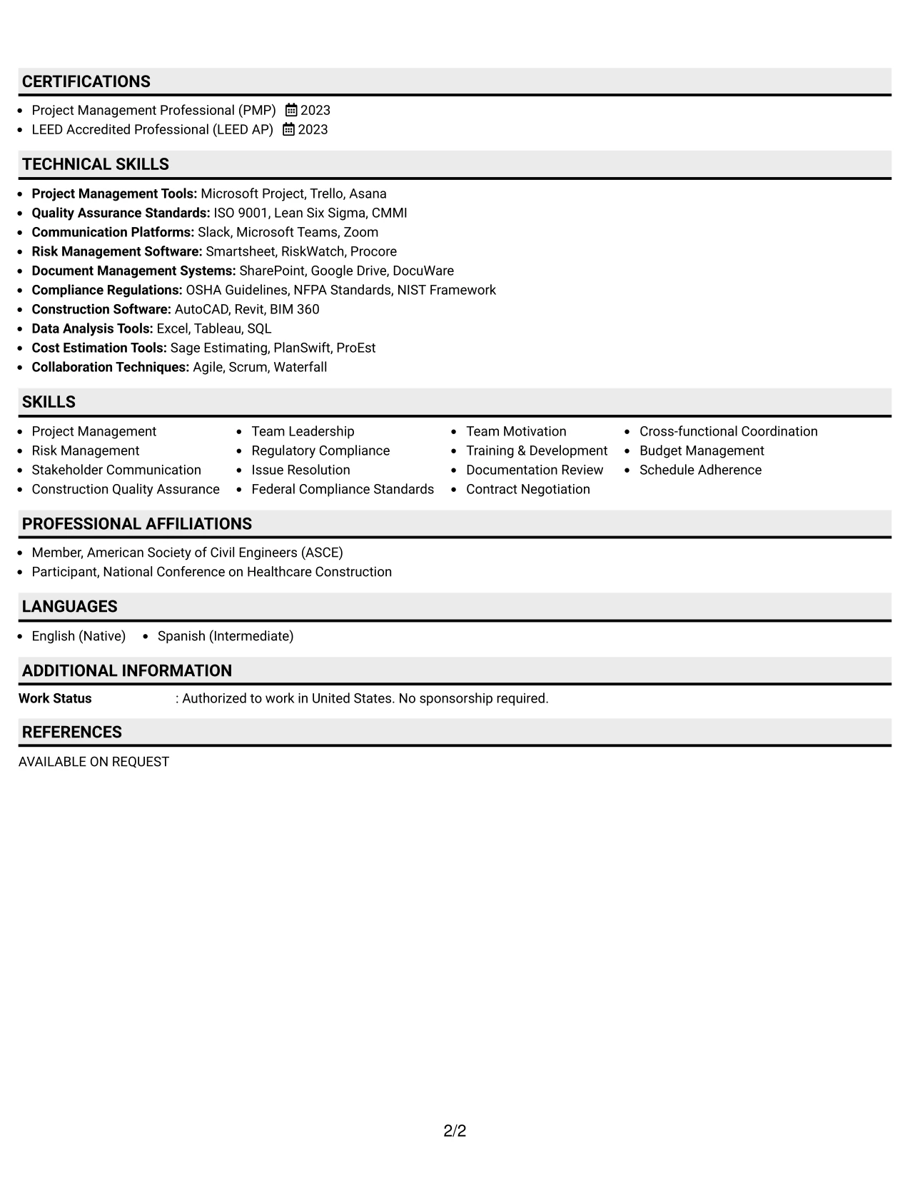 Resume Example Page 2