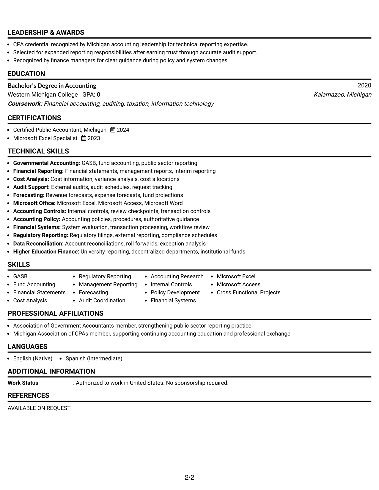 Resume Example Page 2