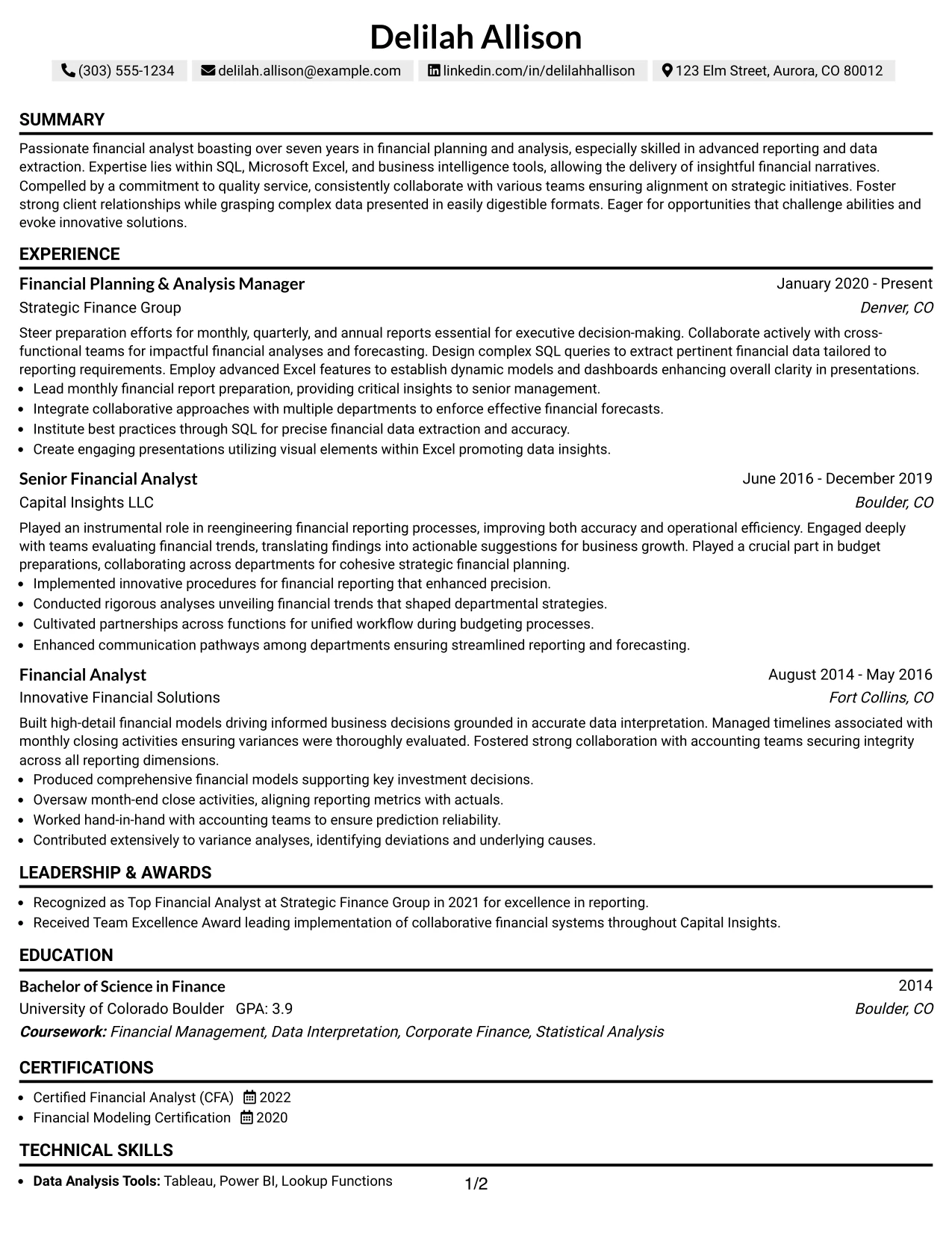Resume Example Page 1