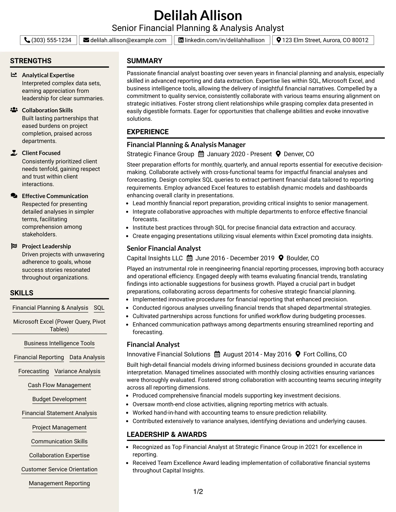 Resume Example Page 1