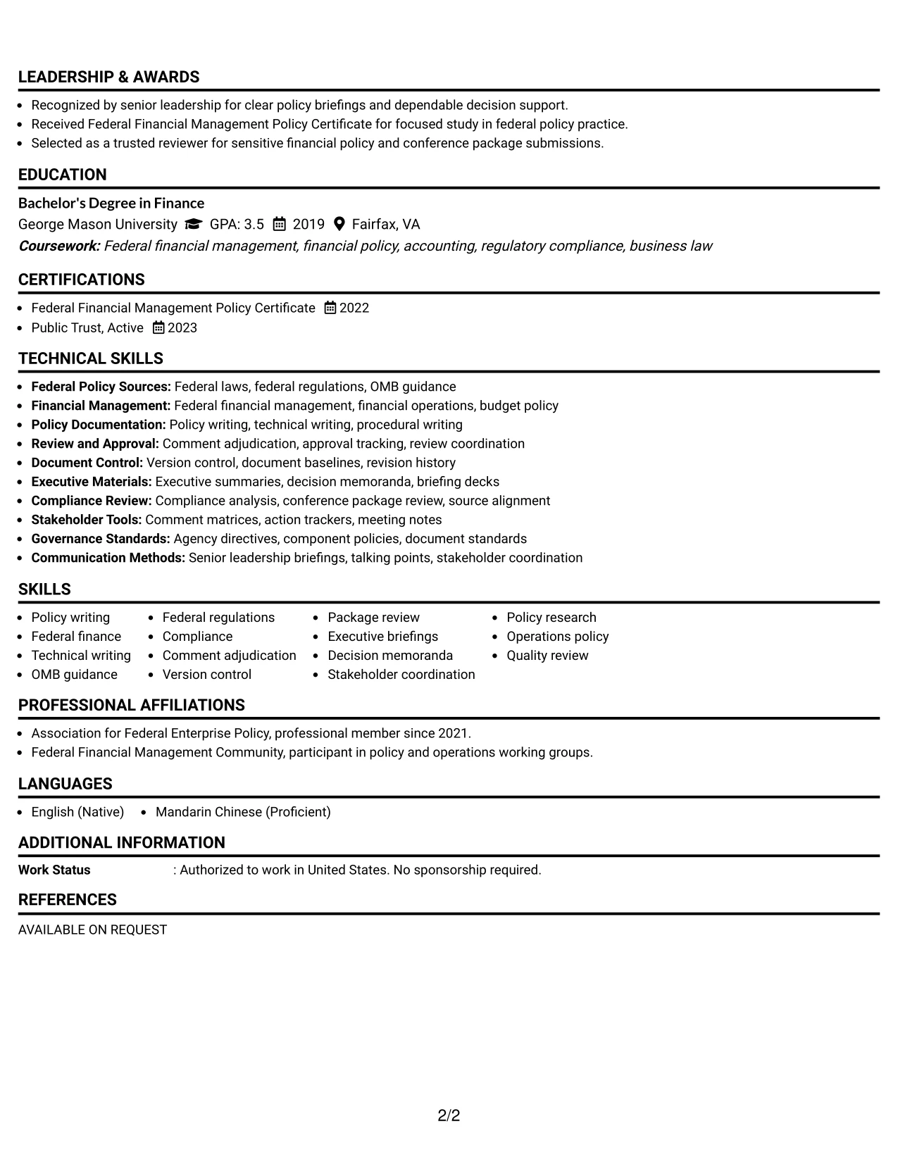Resume Example Page 2
