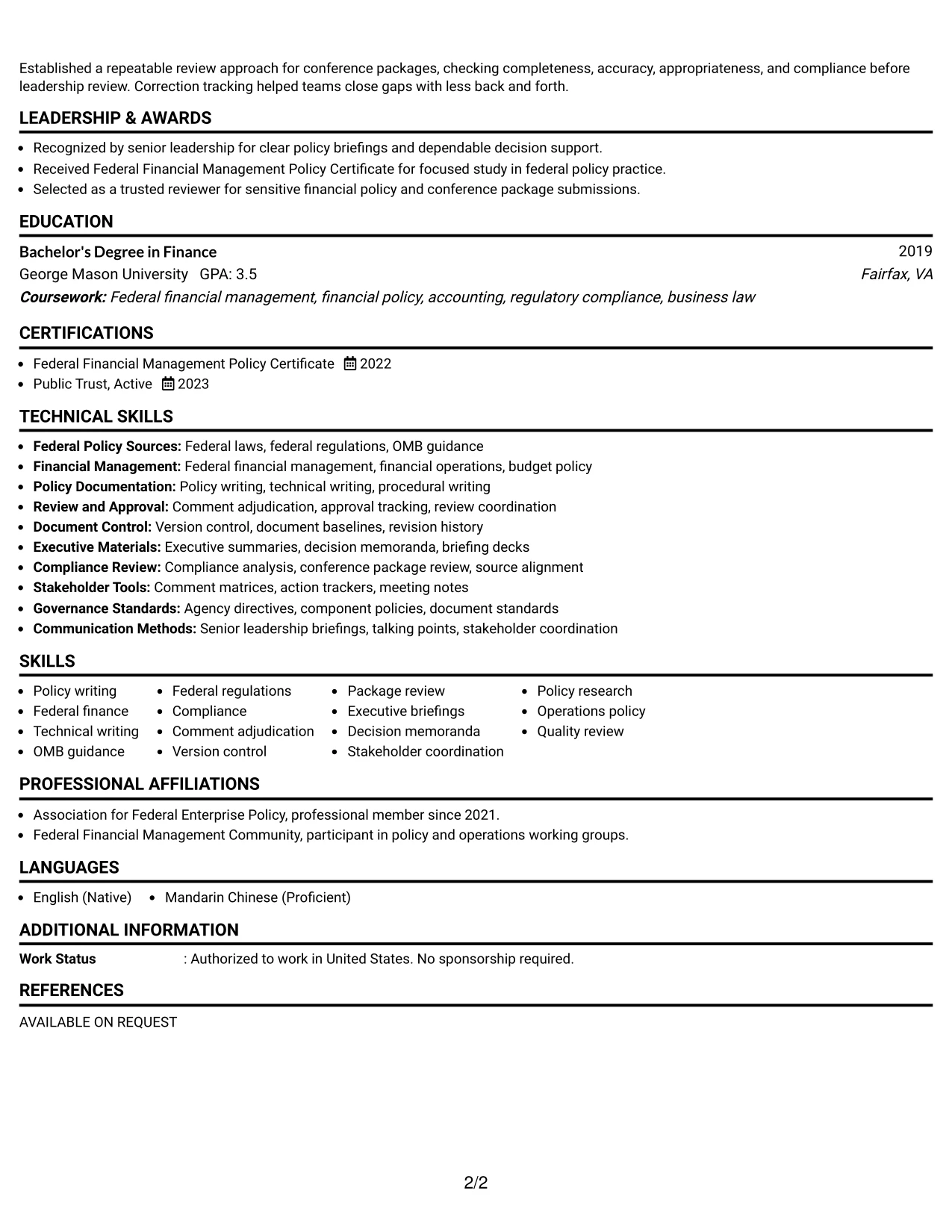 Resume Example Page 2
