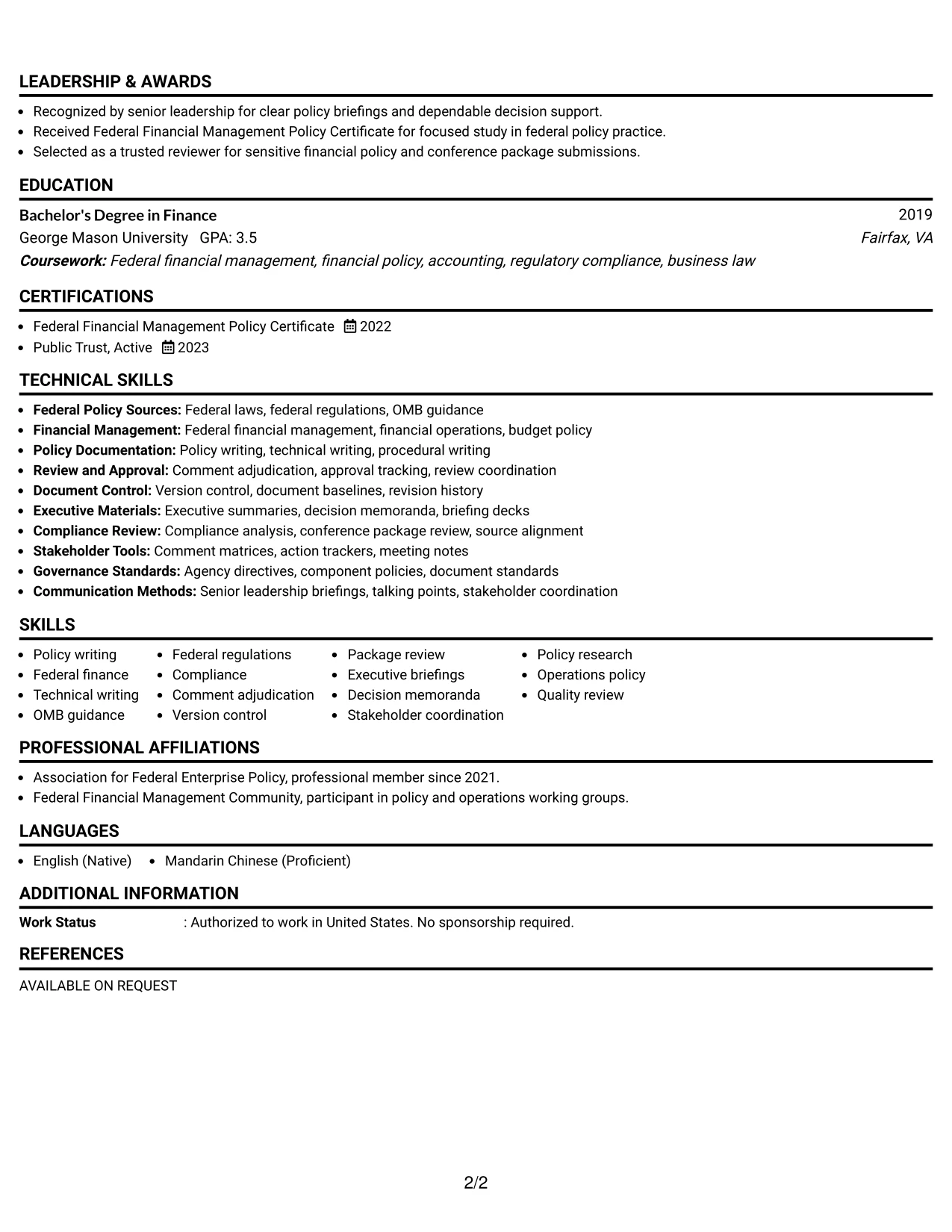 Resume Example Page 2