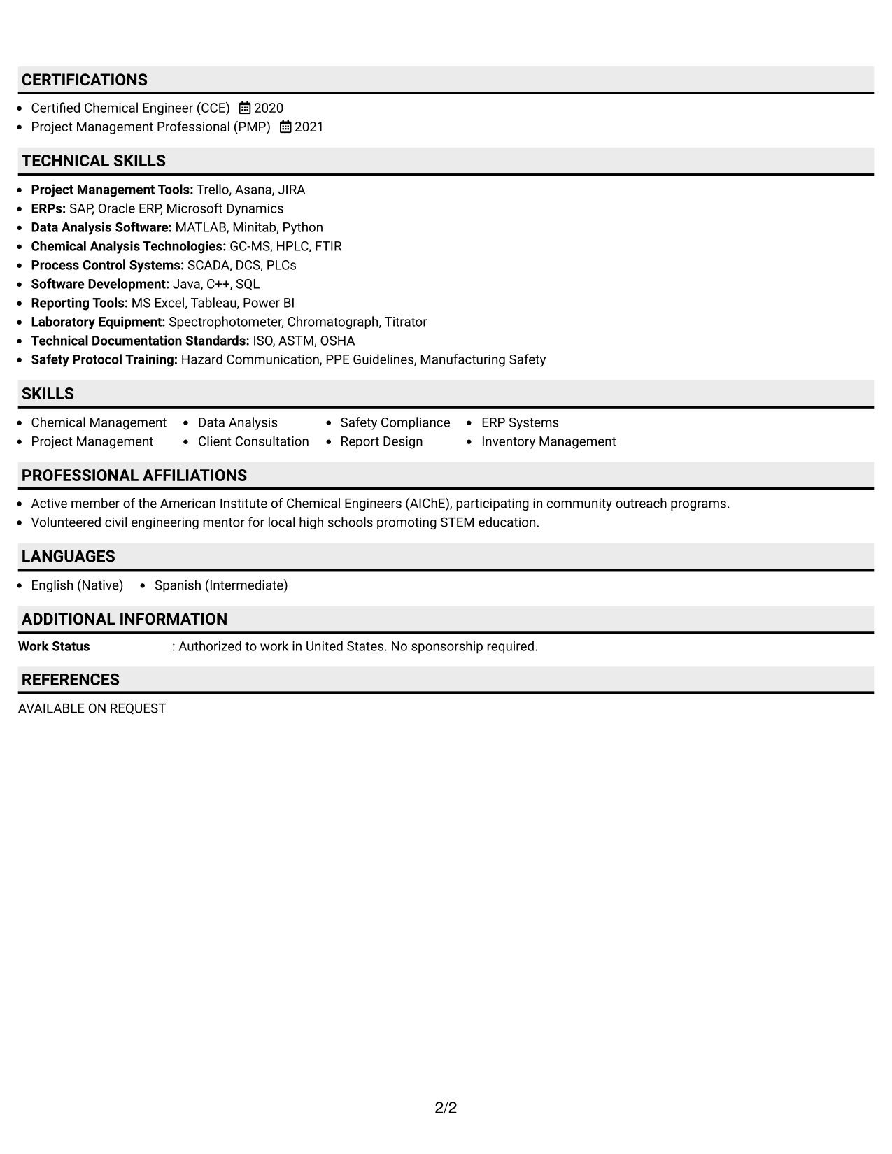Resume Example Page 2
