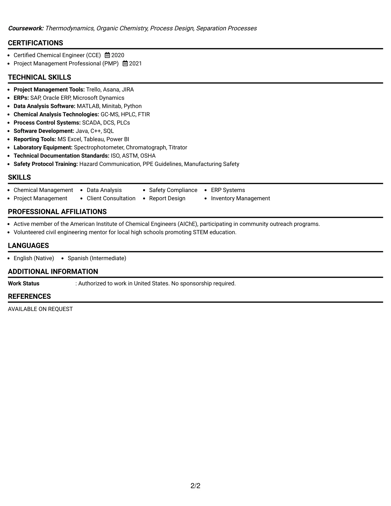 Resume Example Page 2
