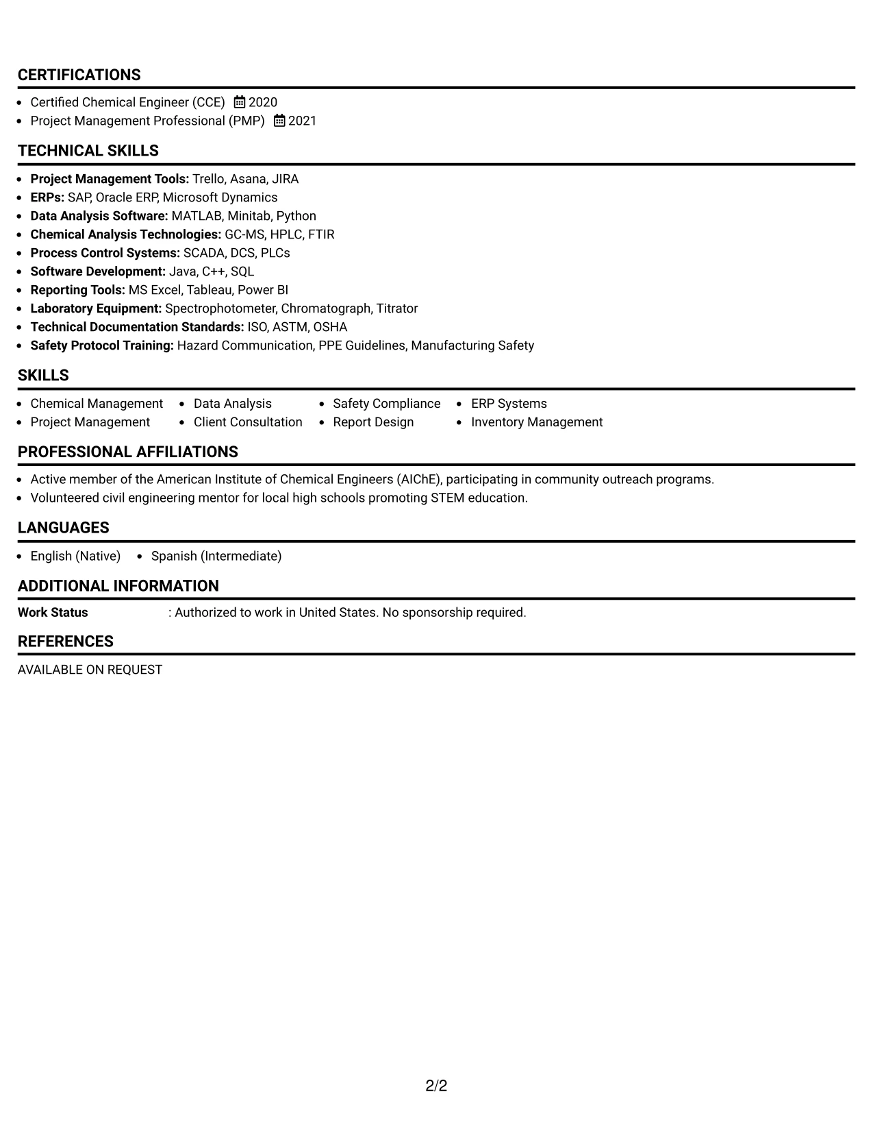 Resume Example Page 2