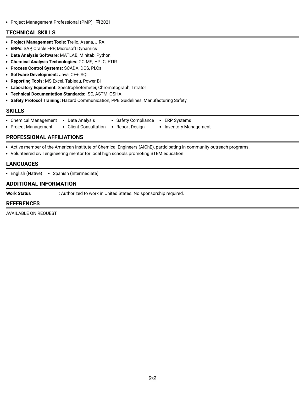 Resume Example Page 2