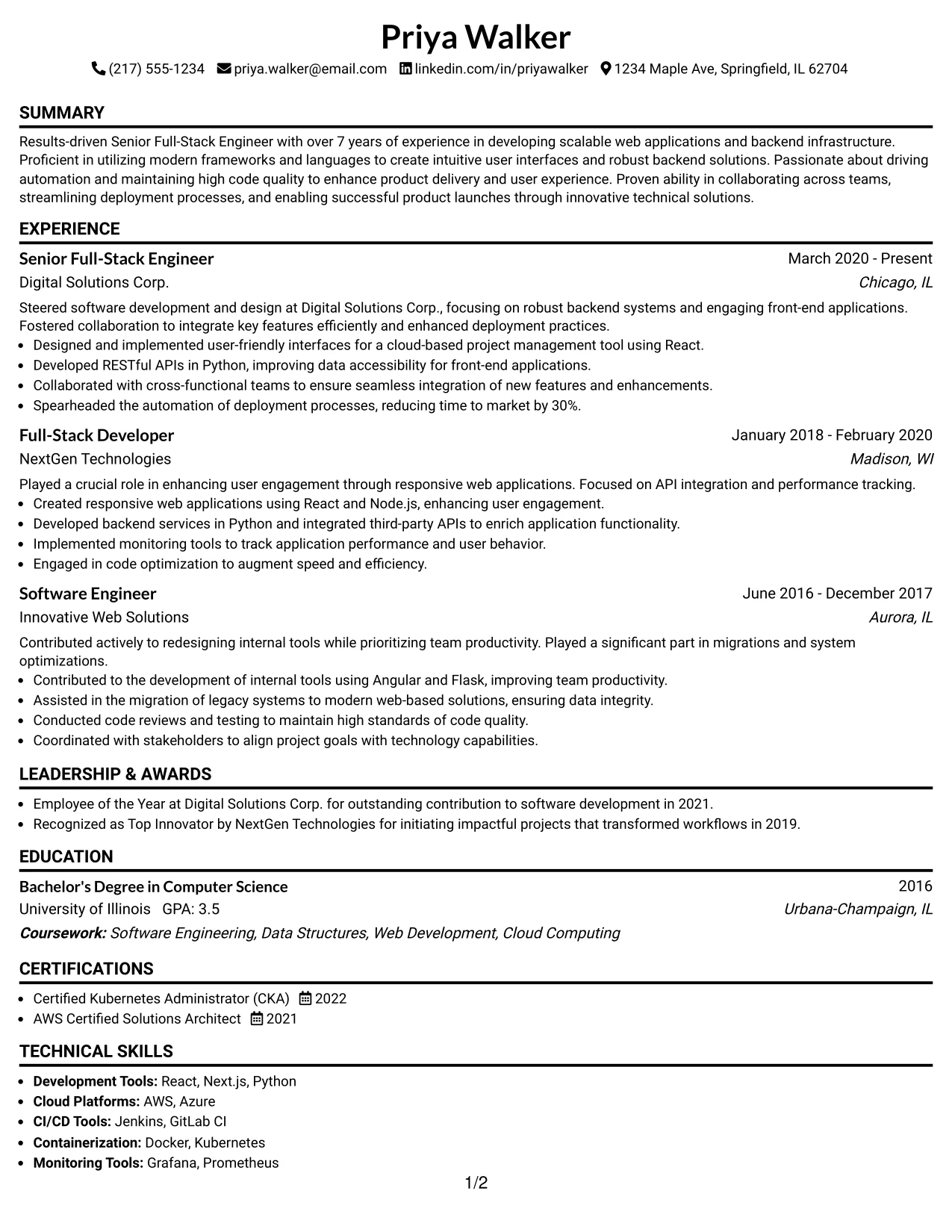 Resume Example Page 1