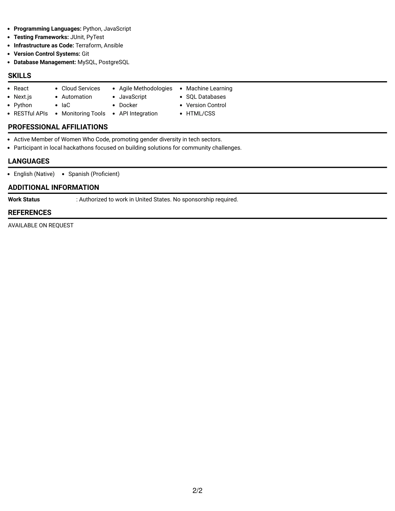 Resume Example Page 2