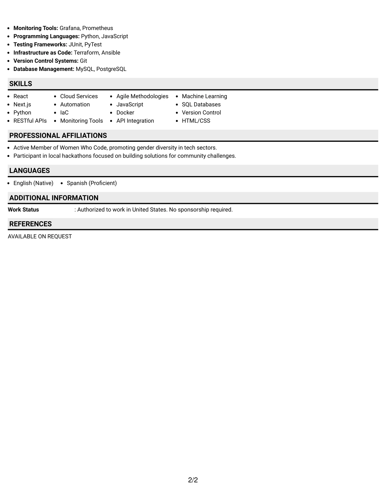 Resume Example Page 2