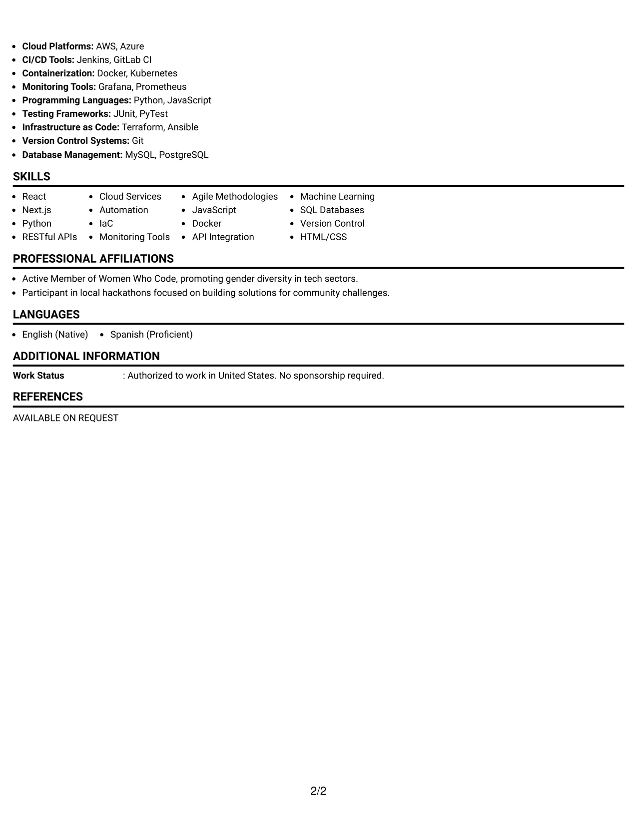 Resume Example Page 2