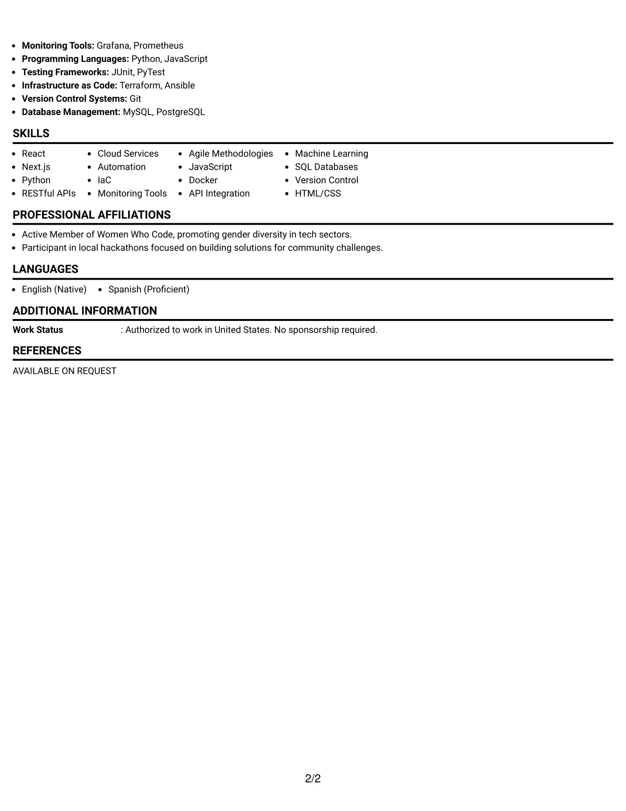 Resume Example Page 2