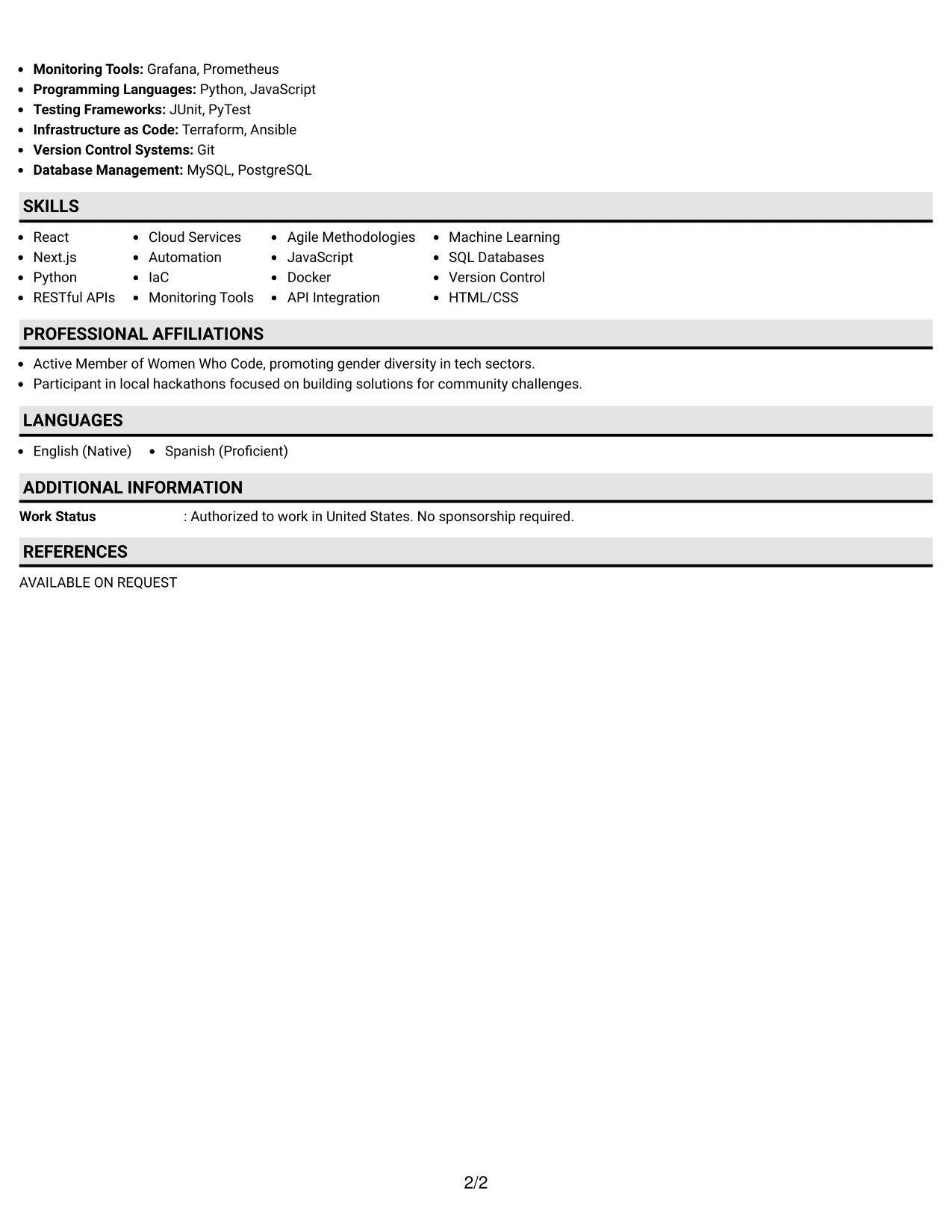 Resume Example Page 2