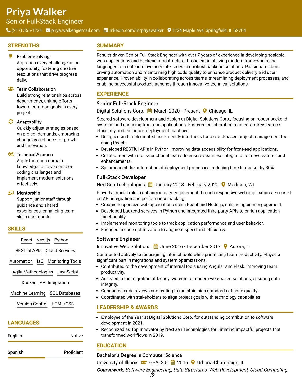 Resume Example Page 1