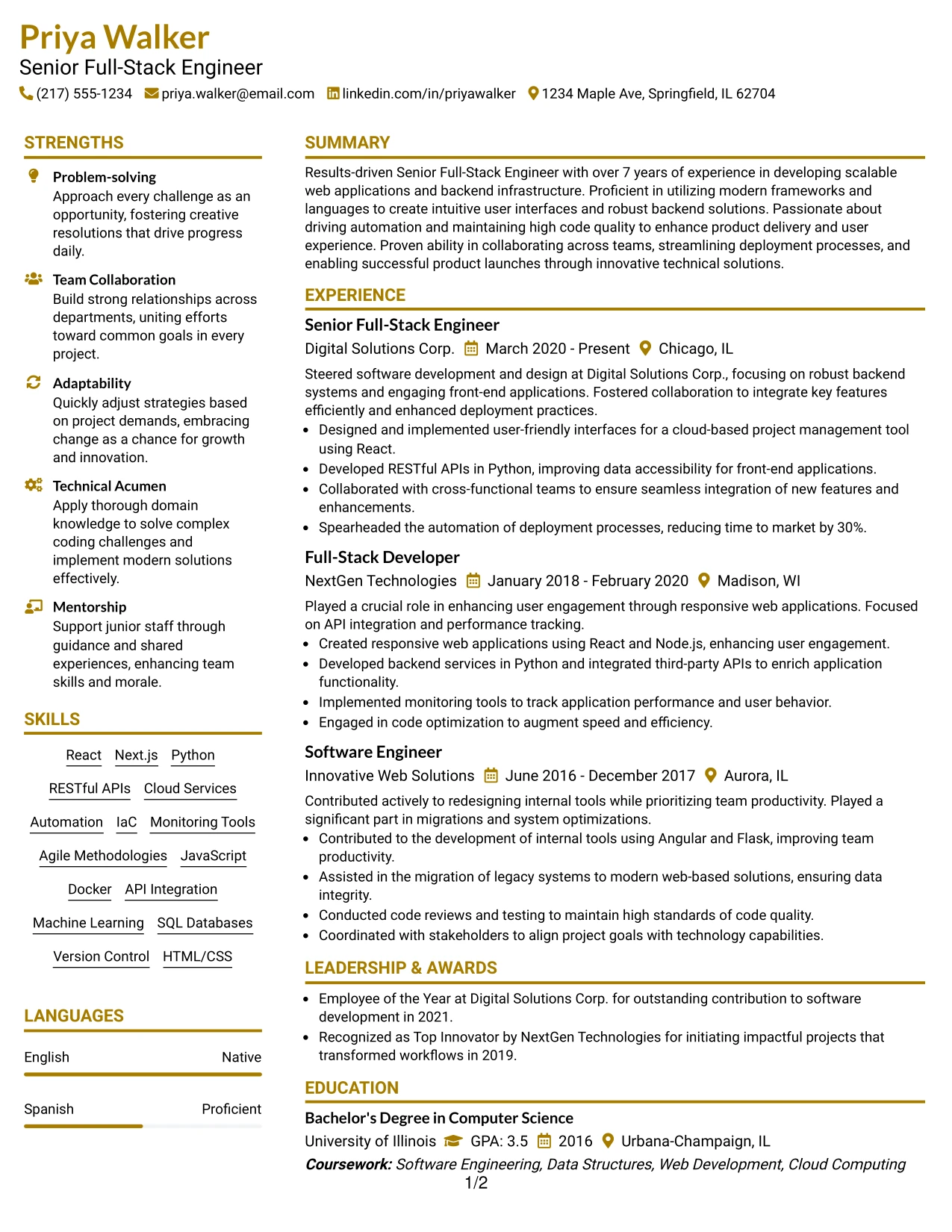 Resume Example Page 1