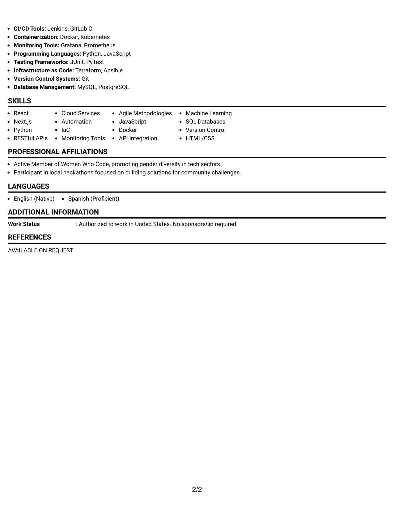 Resume Example Page 2