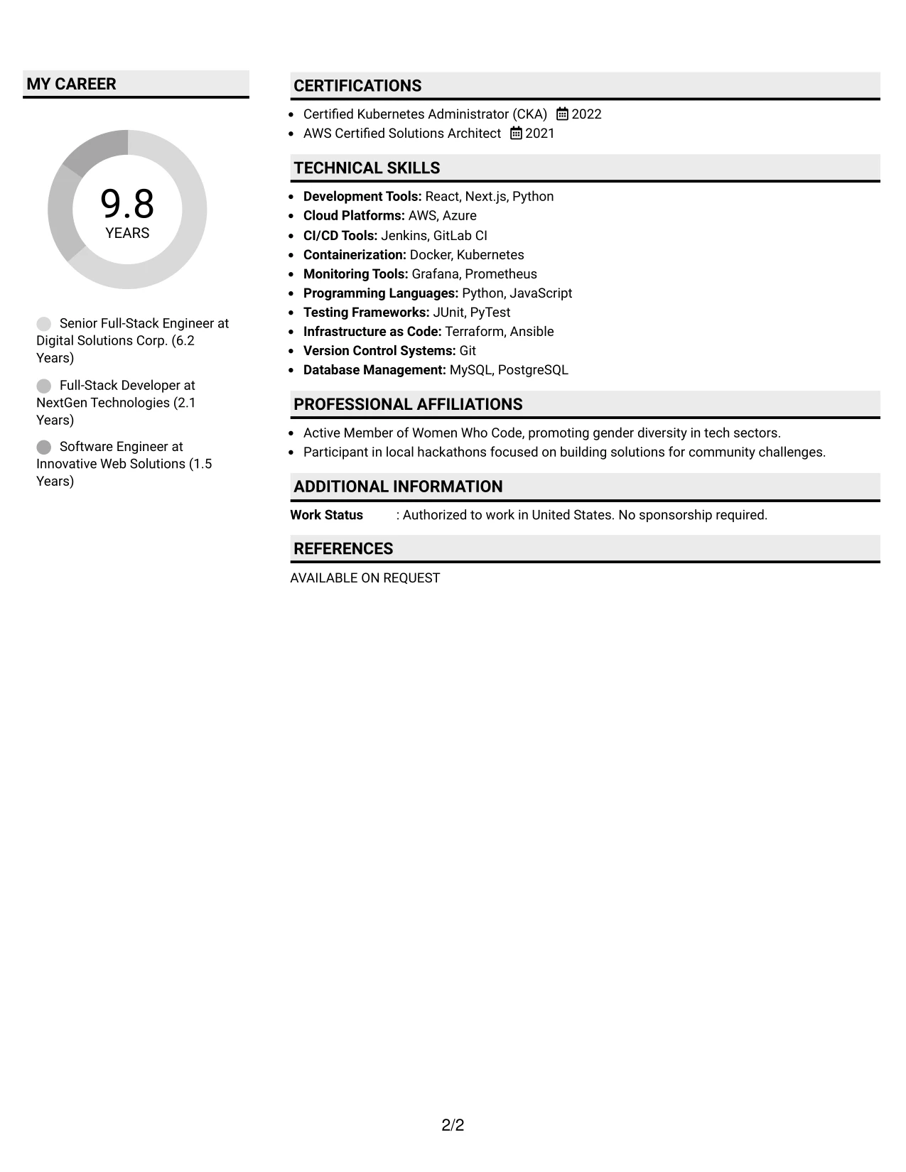 Resume Example Page 2