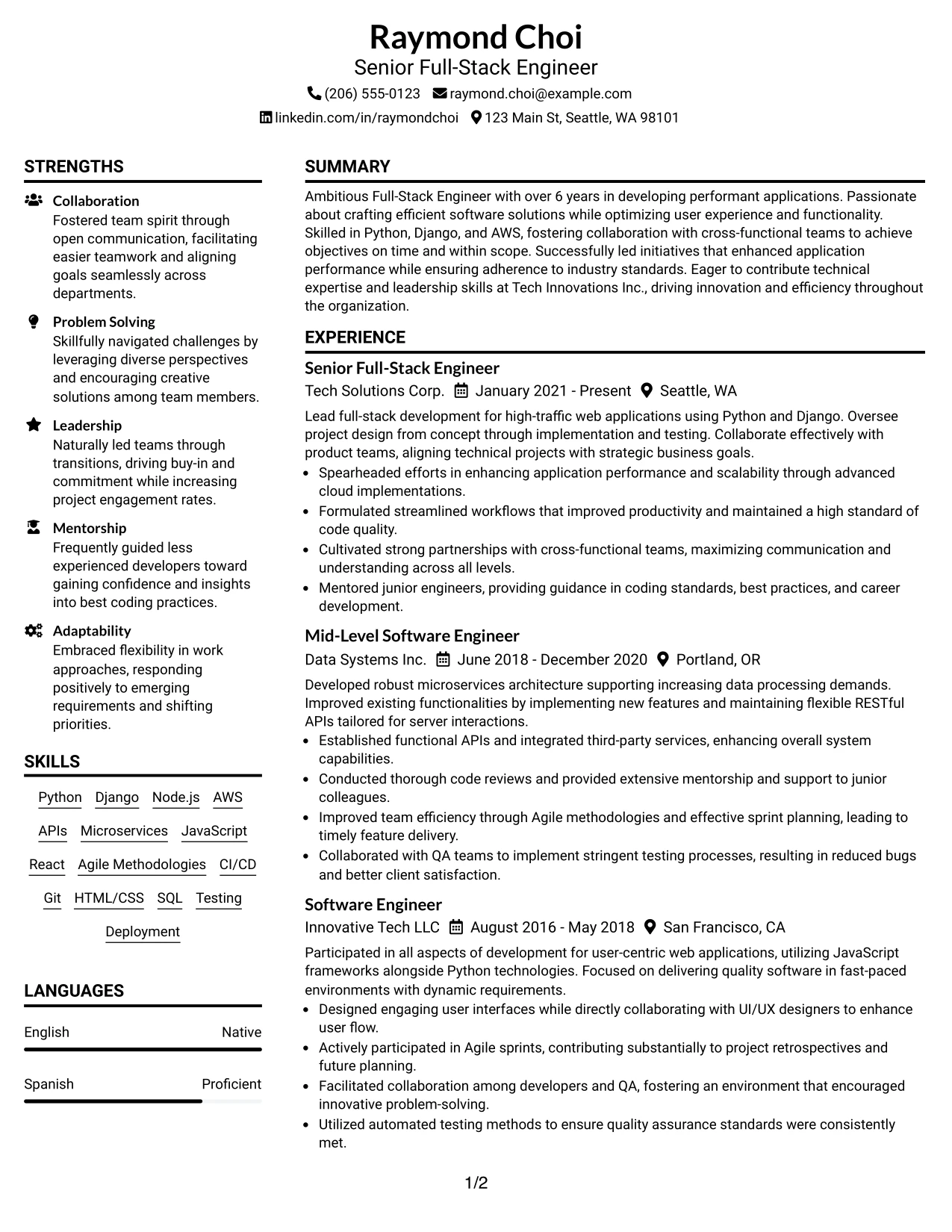 Resume Example Page 1