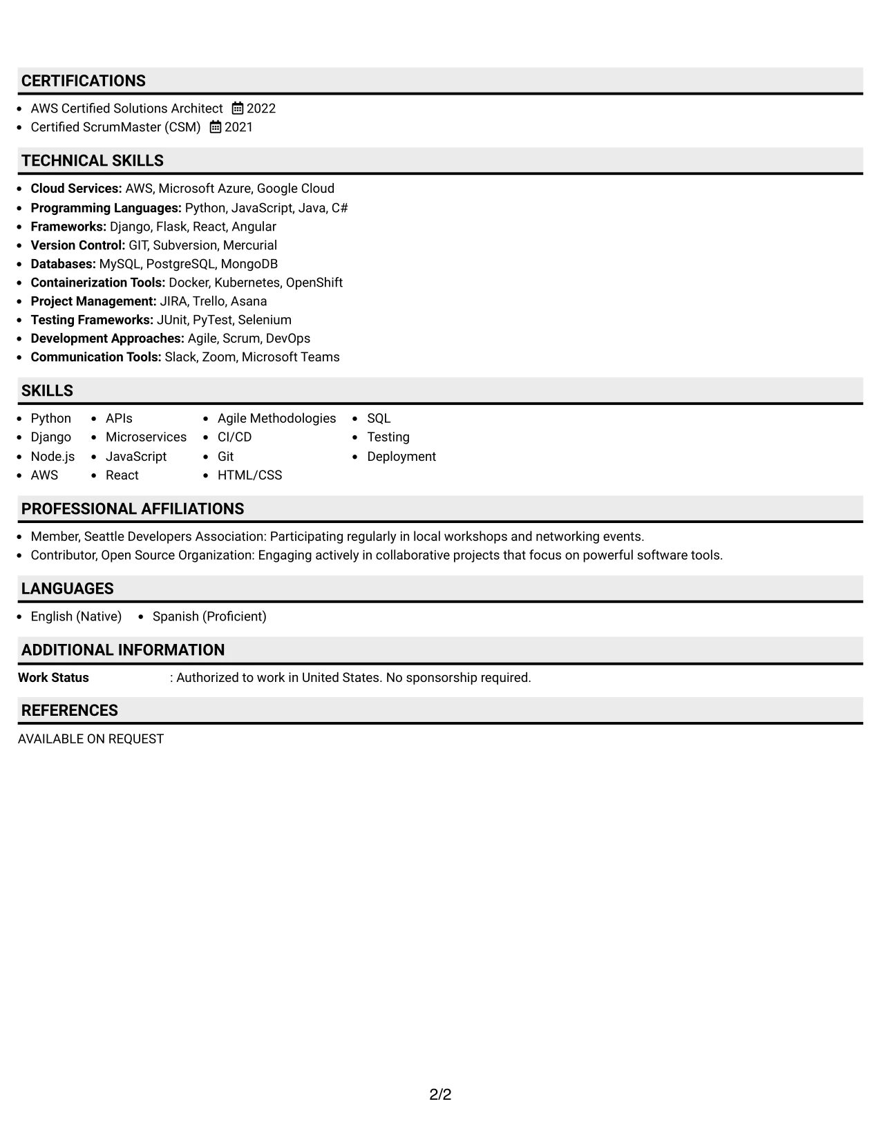 Resume Example Page 2
