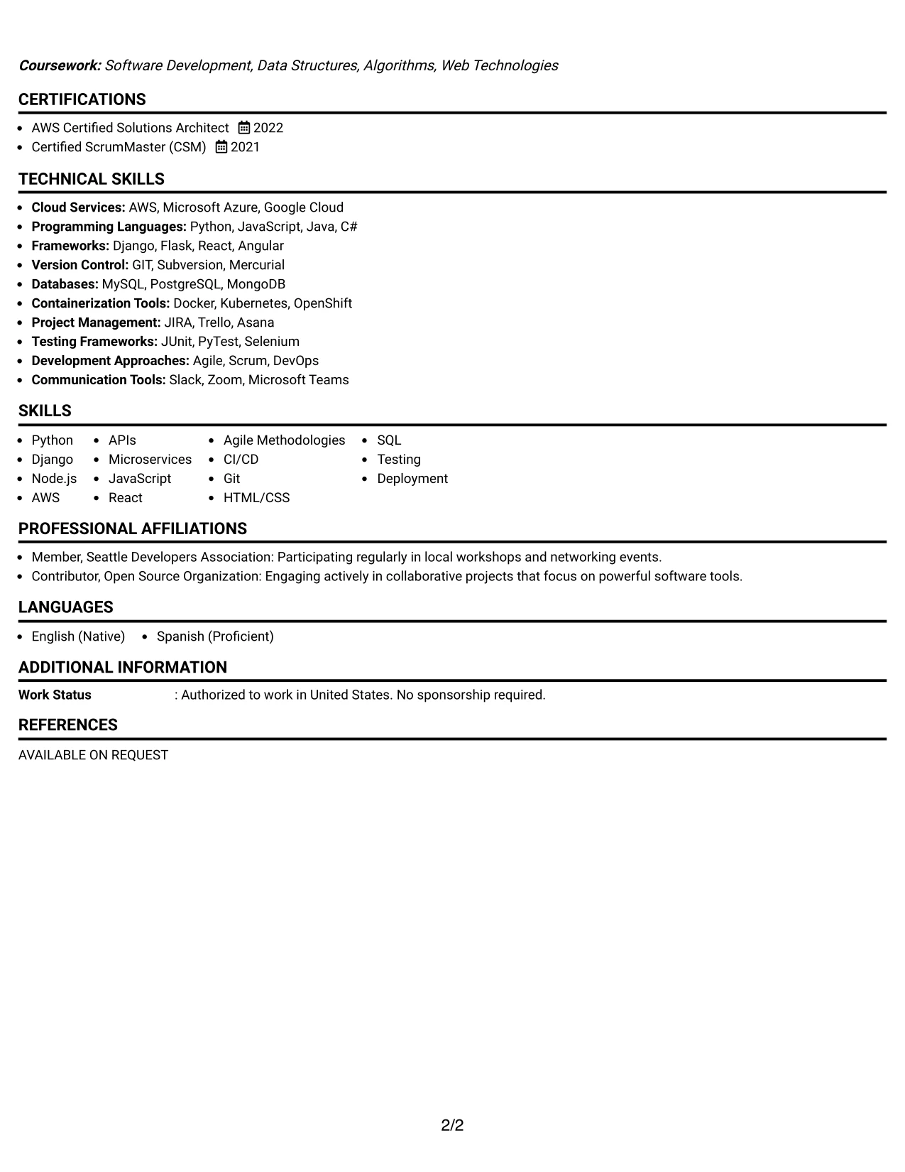 Resume Example Page 2