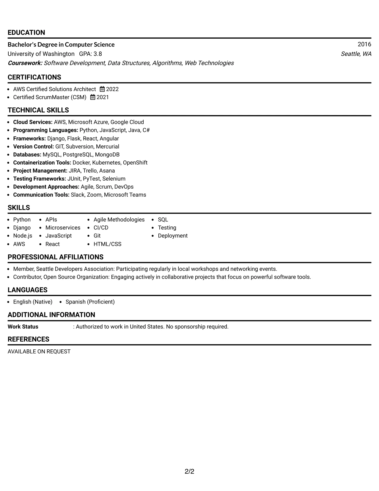 Resume Example Page 2
