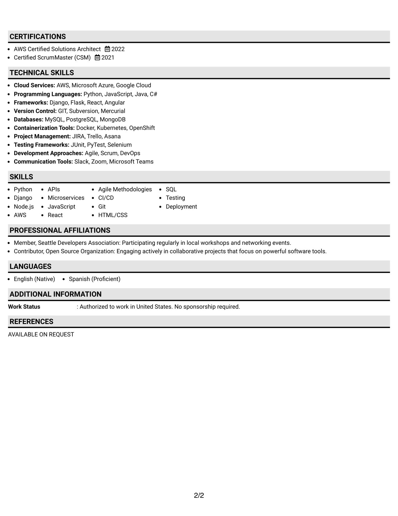 Resume Example Page 2