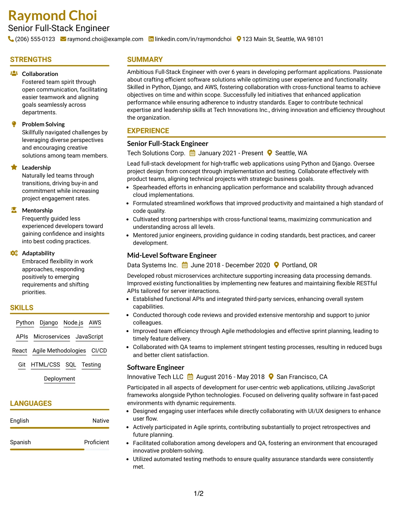 Resume Example Page 1