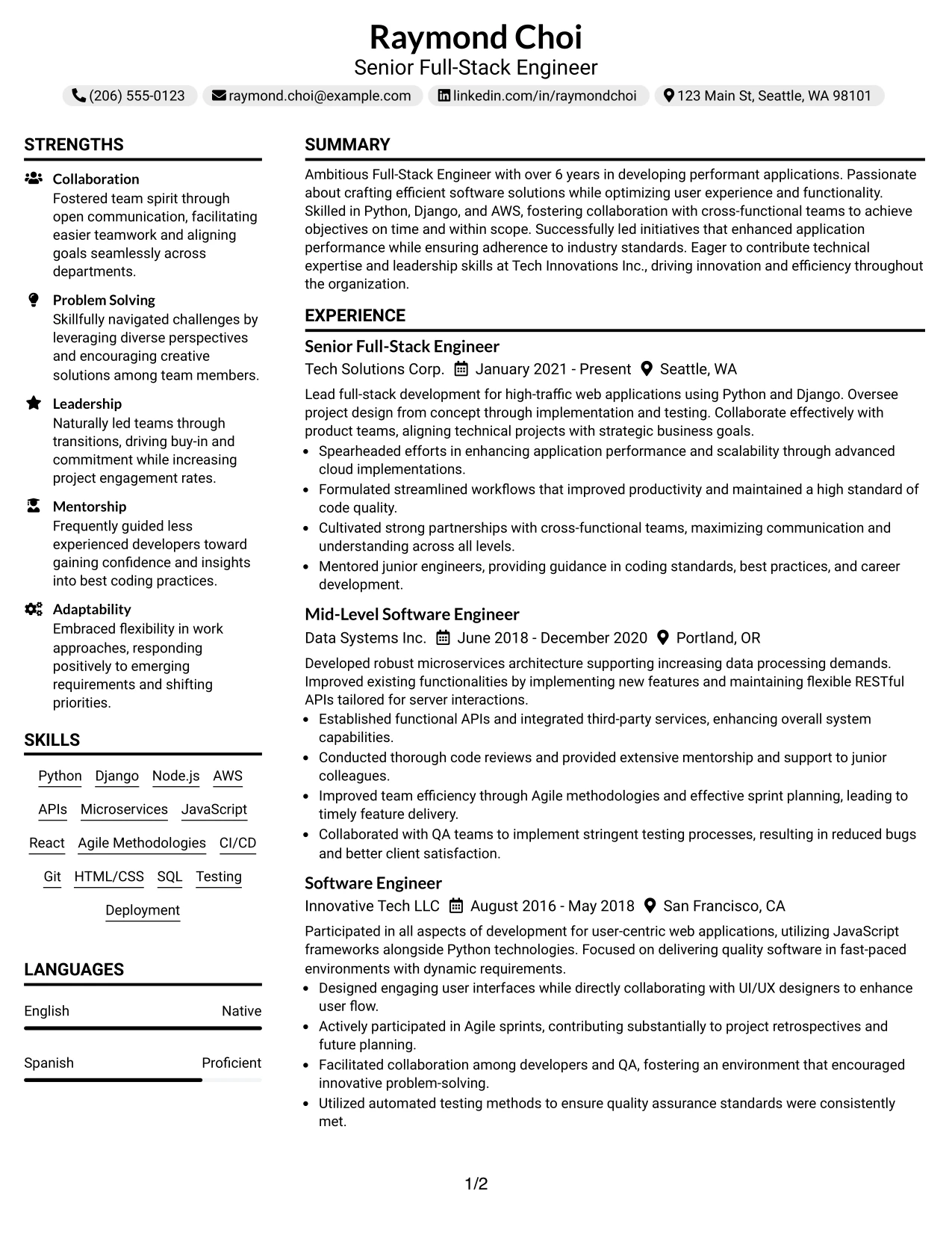 Resume Example Page 1