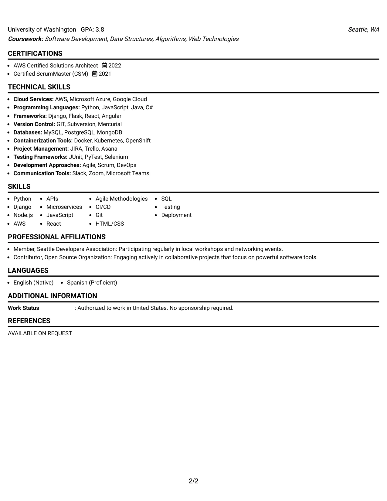 Resume Example Page 2