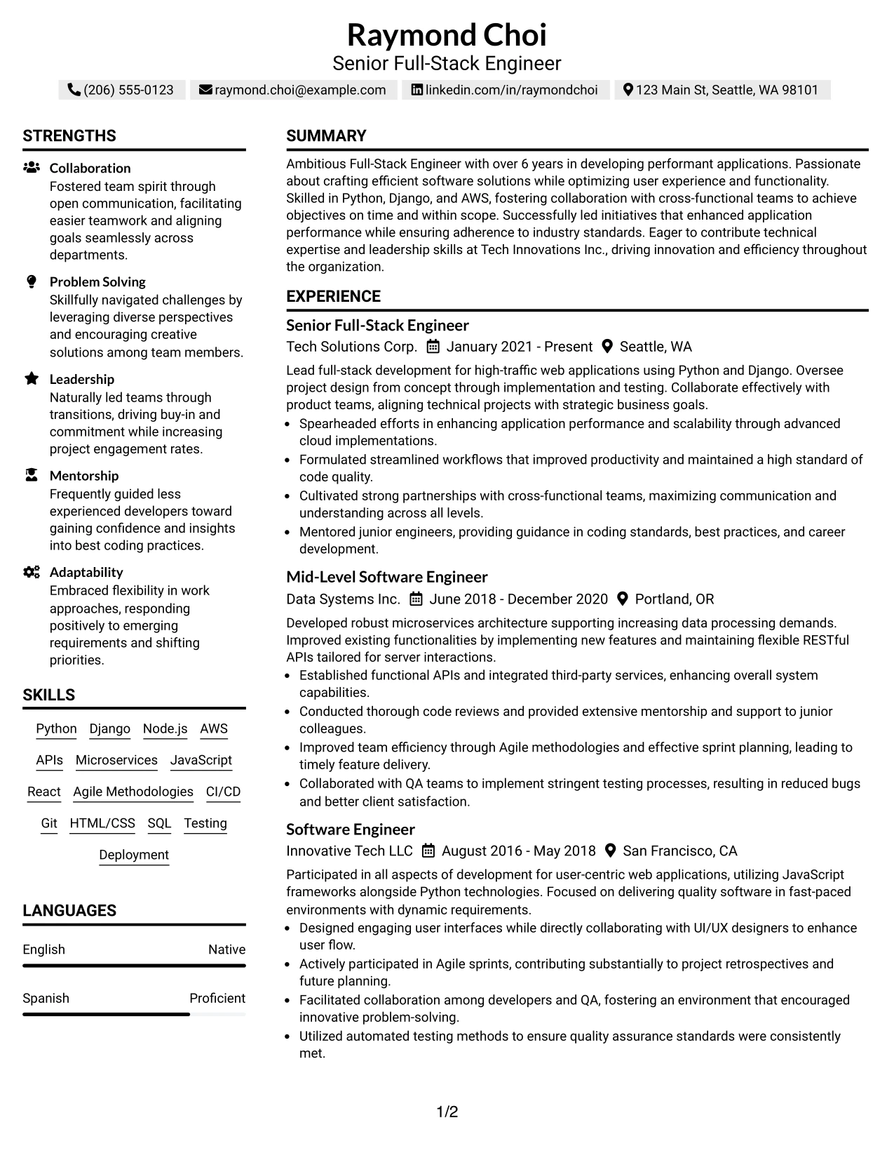 Resume Example Page 1