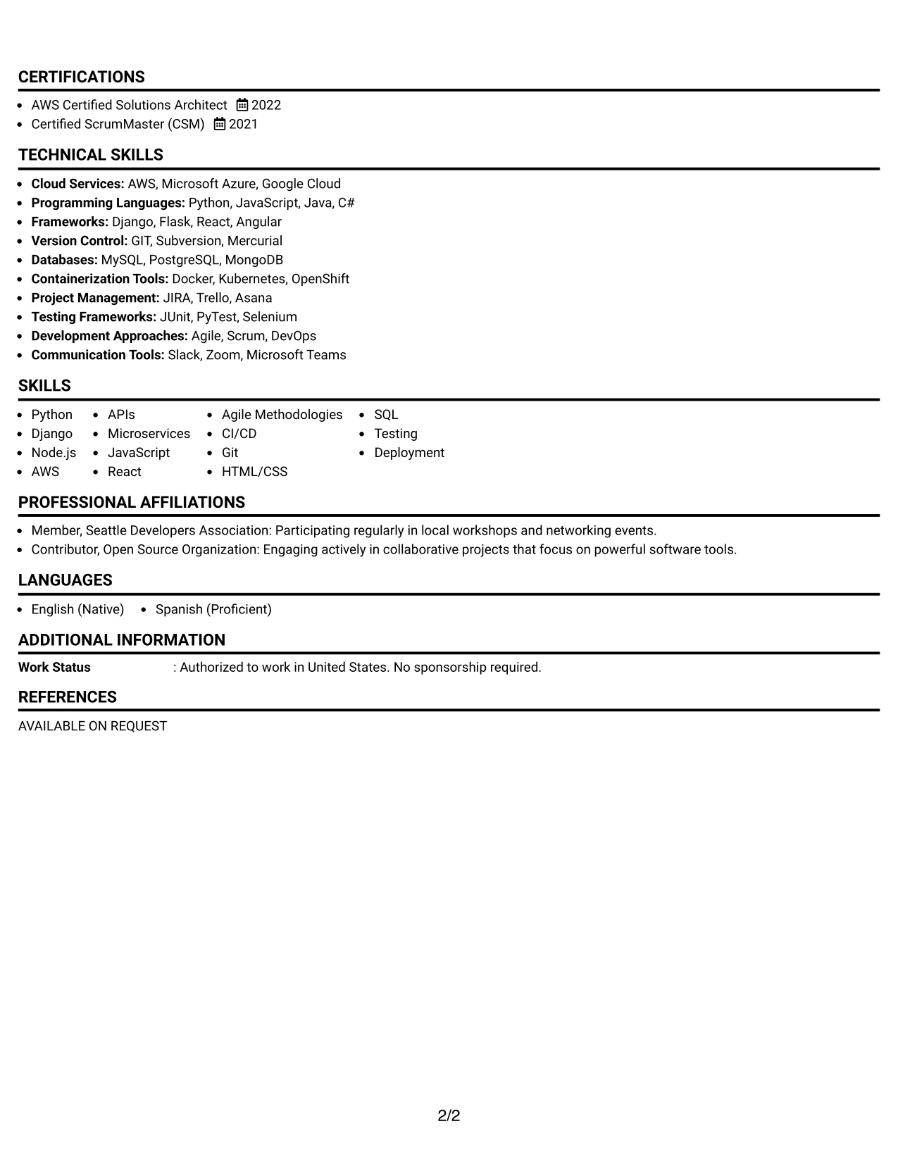 Resume Example Page 2