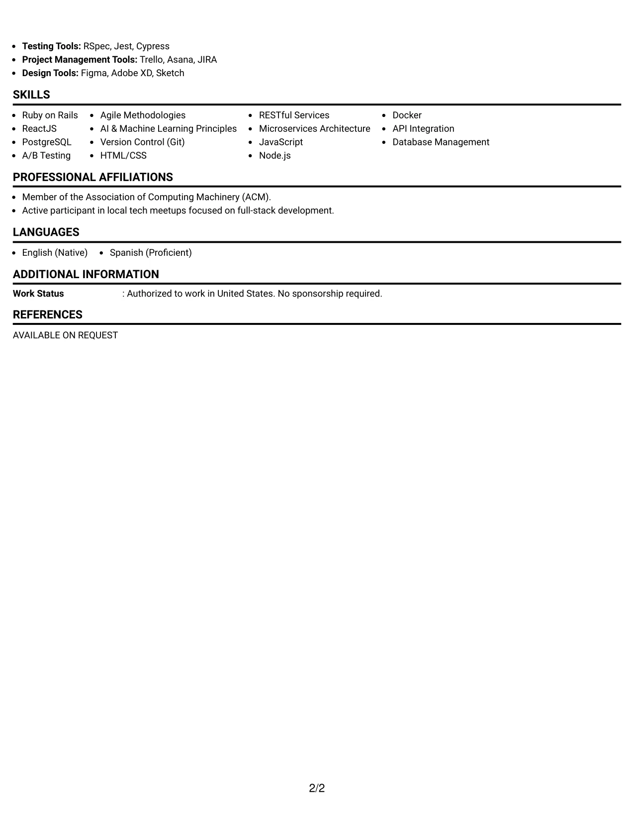Resume Example Page 2