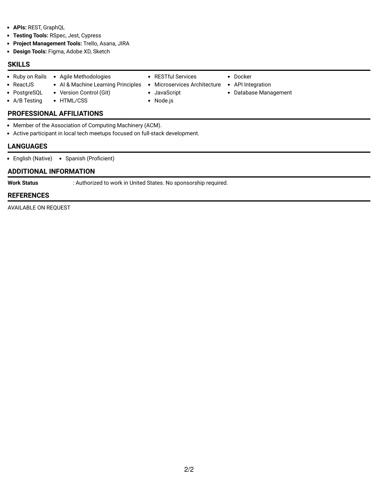 Resume Example Page 2