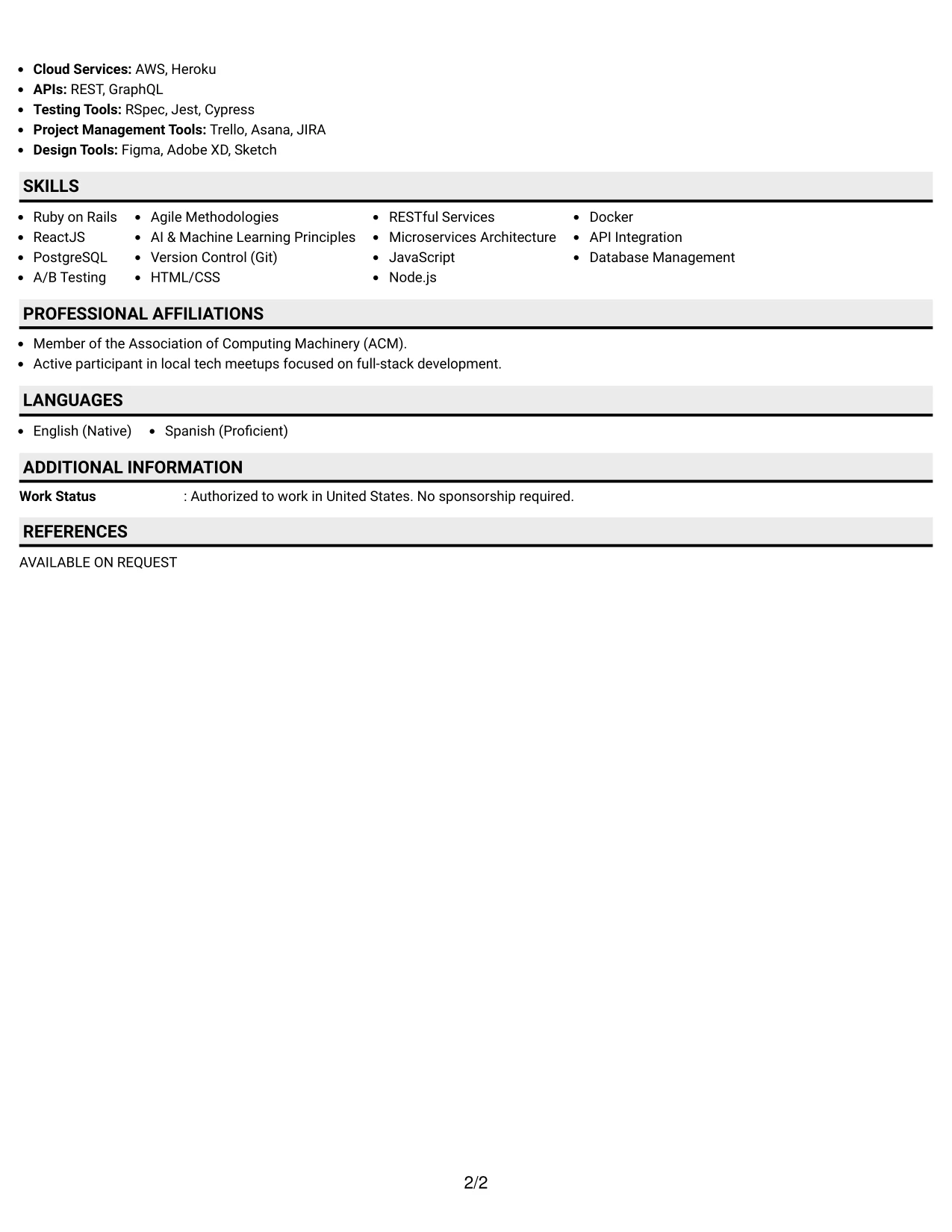 Resume Example Page 2