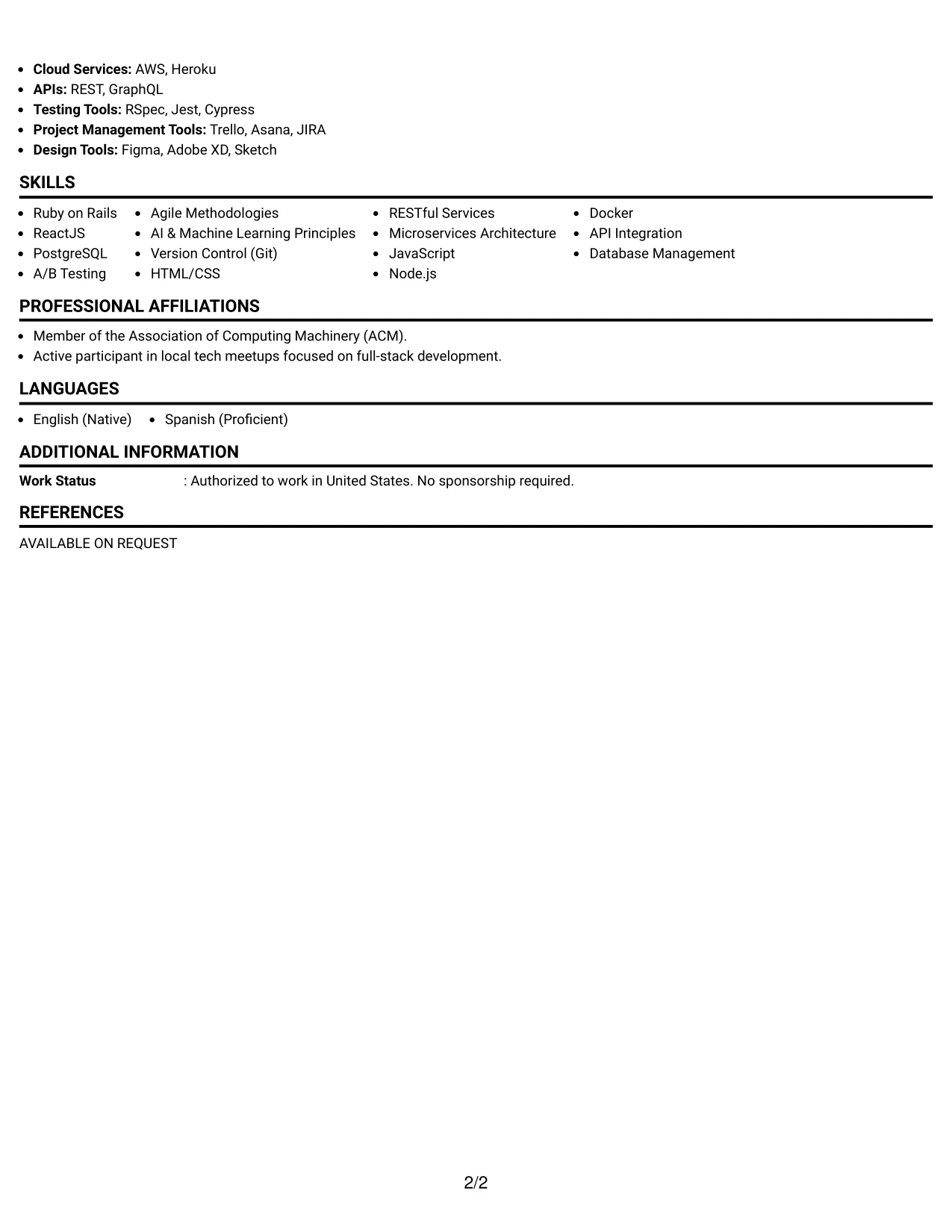 Resume Example Page 2