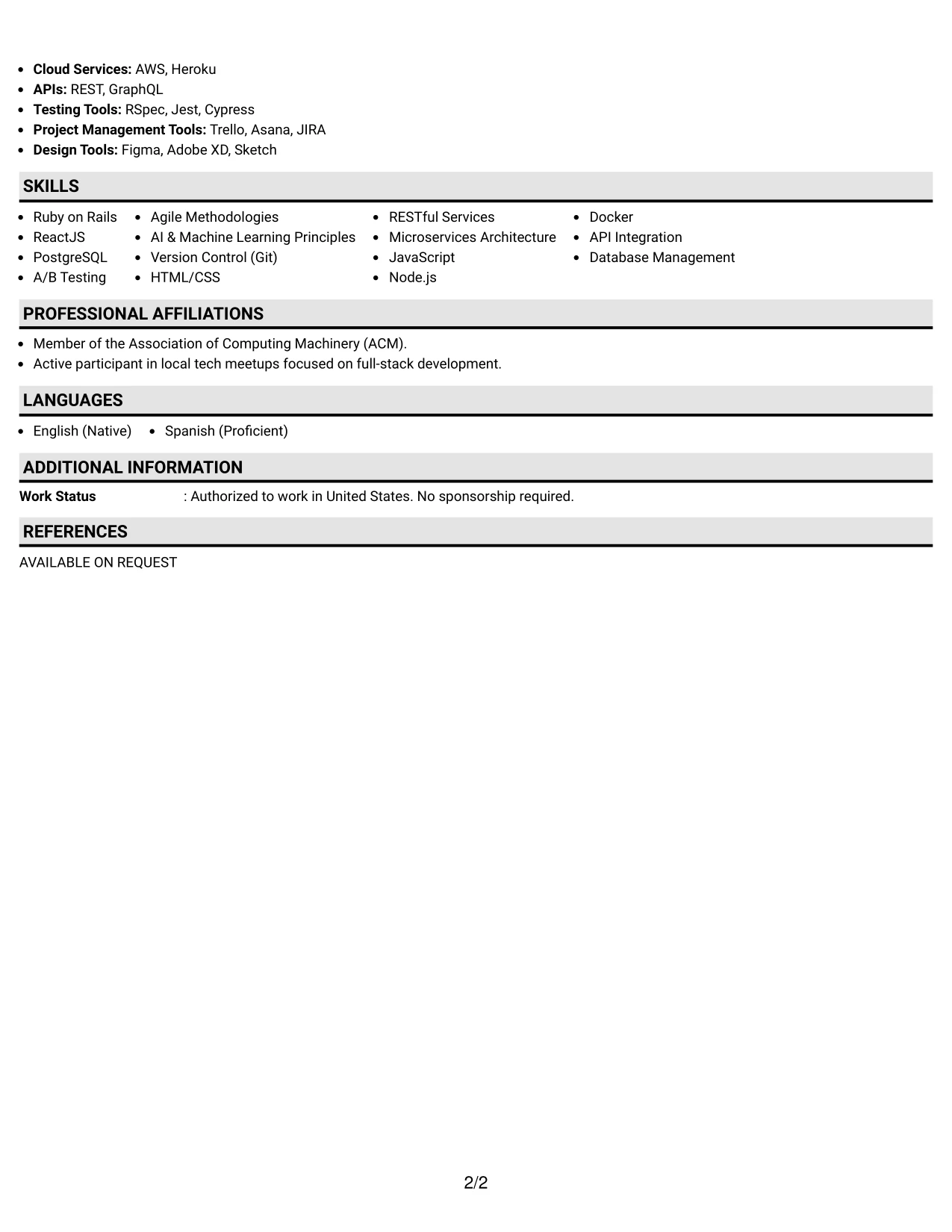 Resume Example Page 2